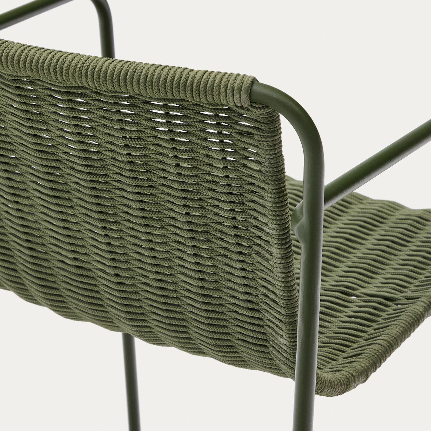Kave Home Outdoor Barkruk 'Maurina' Touw en staal, kleur Groen (zithoogte 65cm)