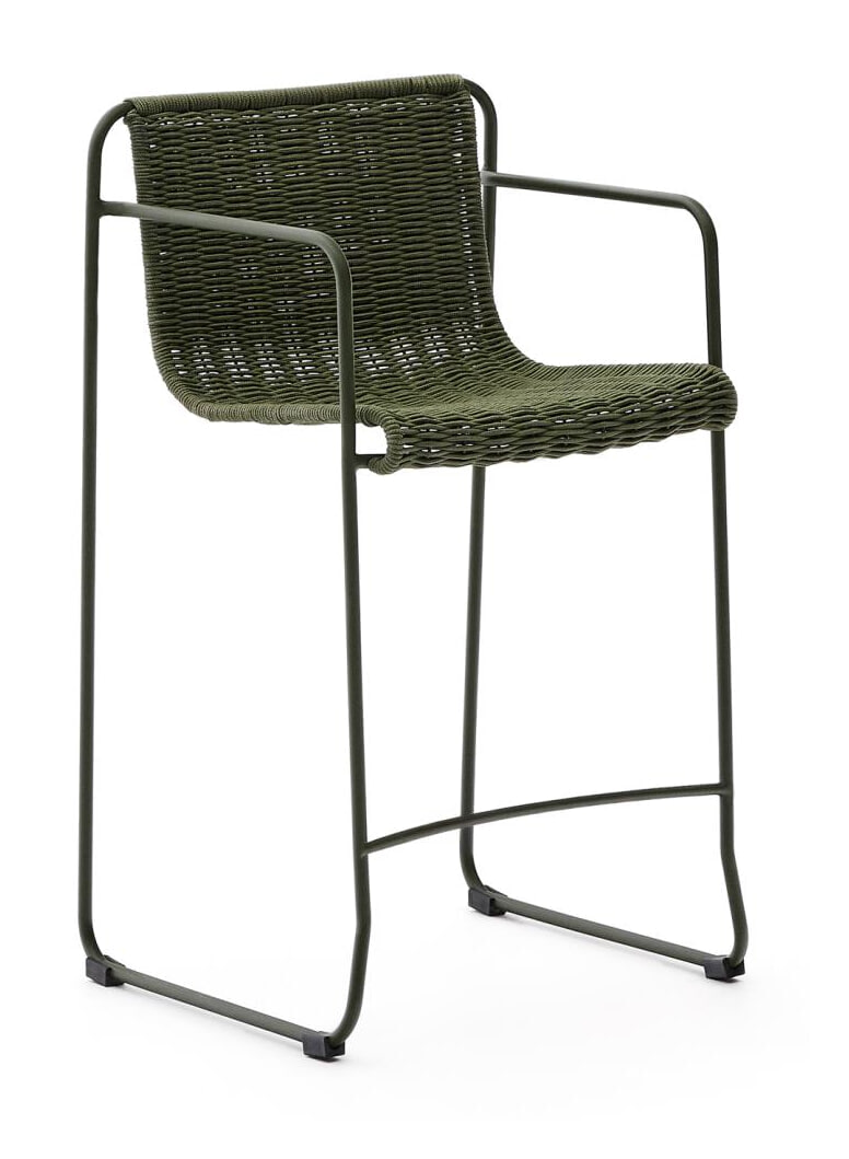 Kave Home Outdoor Barkruk 'Maurina' Touw en staal, kleur Groen (zithoogte 65cm)