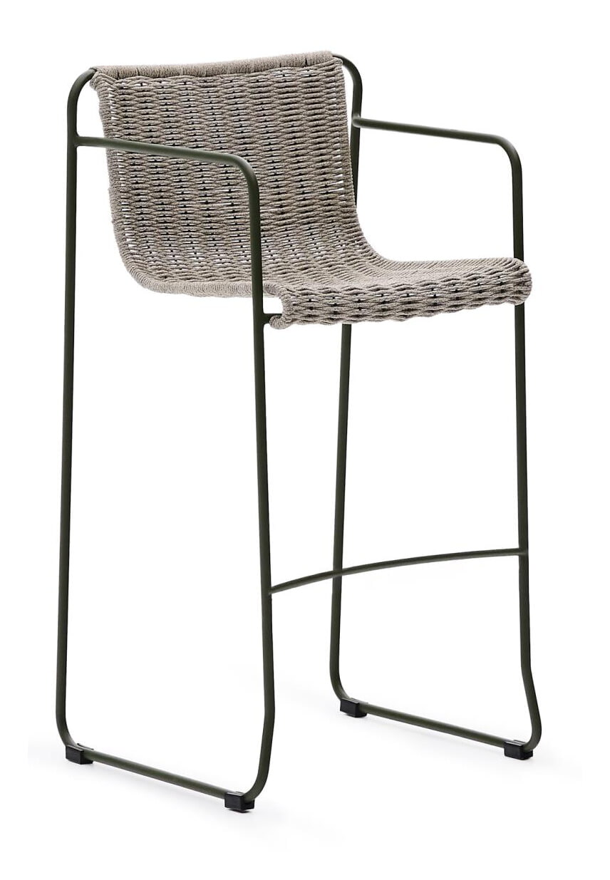 Kave Home Outdoor Barkruk 'Maurina' Touw en staal, kleur Grijs (zithoogte 75cm)