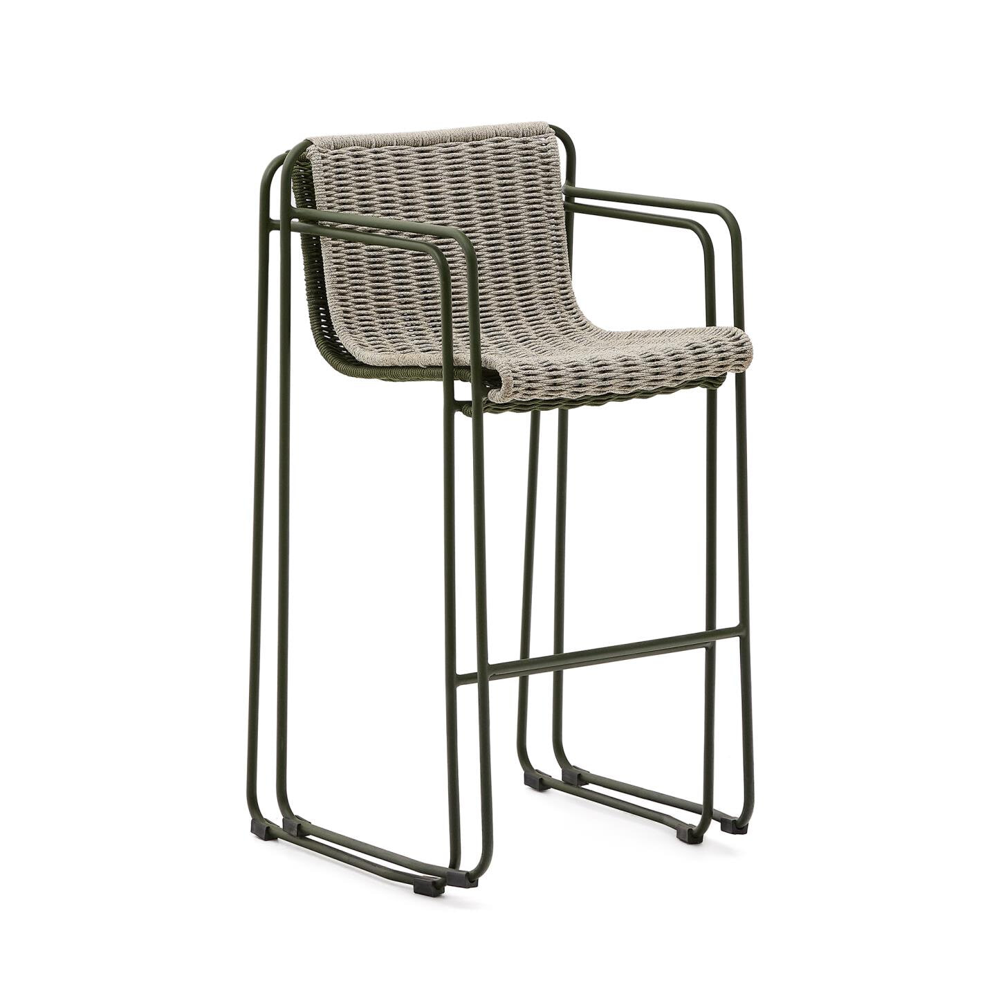 Kave Home Outdoor Barkruk 'Maurina' Touw en staal, kleur Groen (zithoogte 75cm)