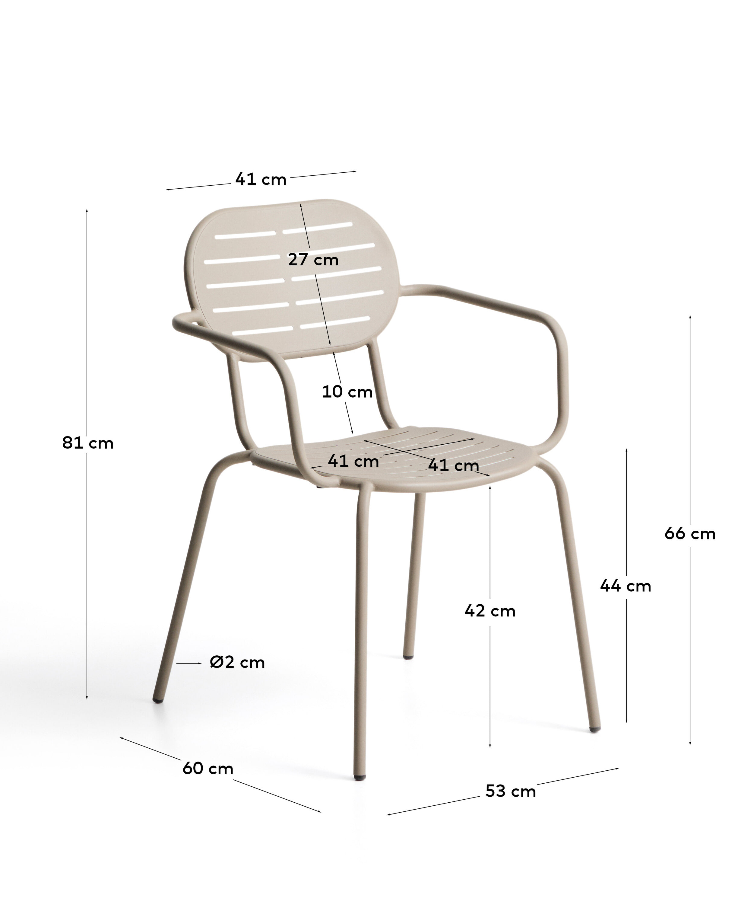 Kave Home Tuinstoel 'Brai' Met armleuning, Staal, kleur Beige