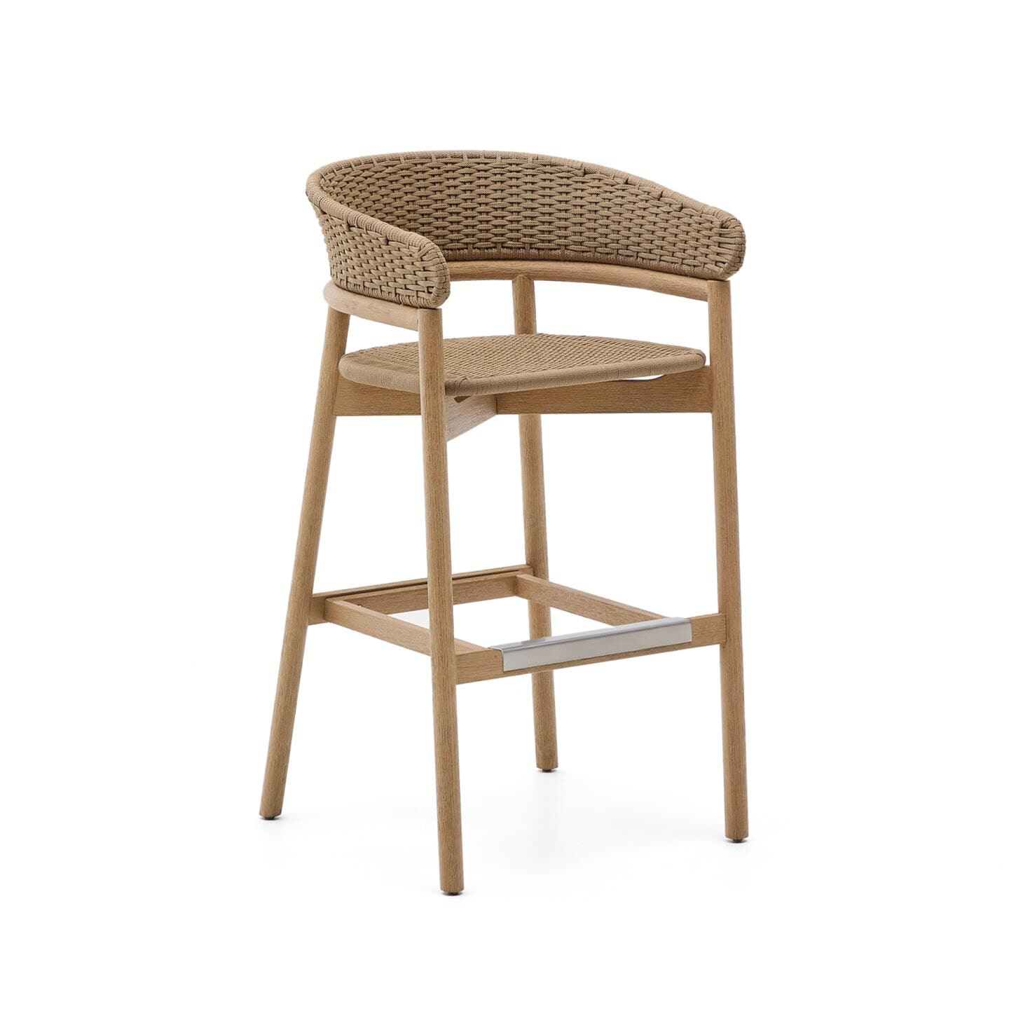 Kave Home Outdoor Barkruk 'Arinella' Acaciahout en geweven touw (zithoogte 75cm)