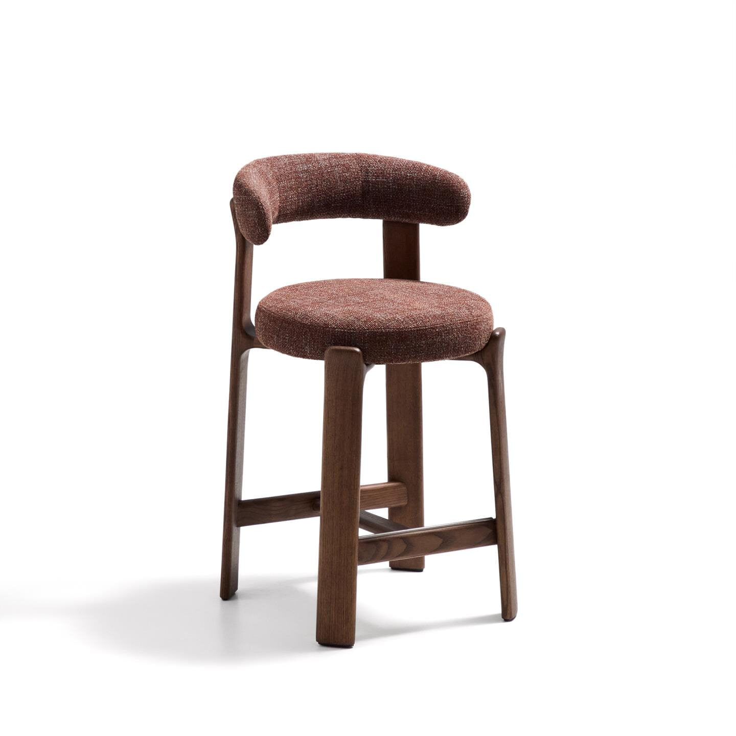 Kave Home Barkruk Granite Chenille en essenhout - Terracotta/Bruin (zithoogte 65cm)