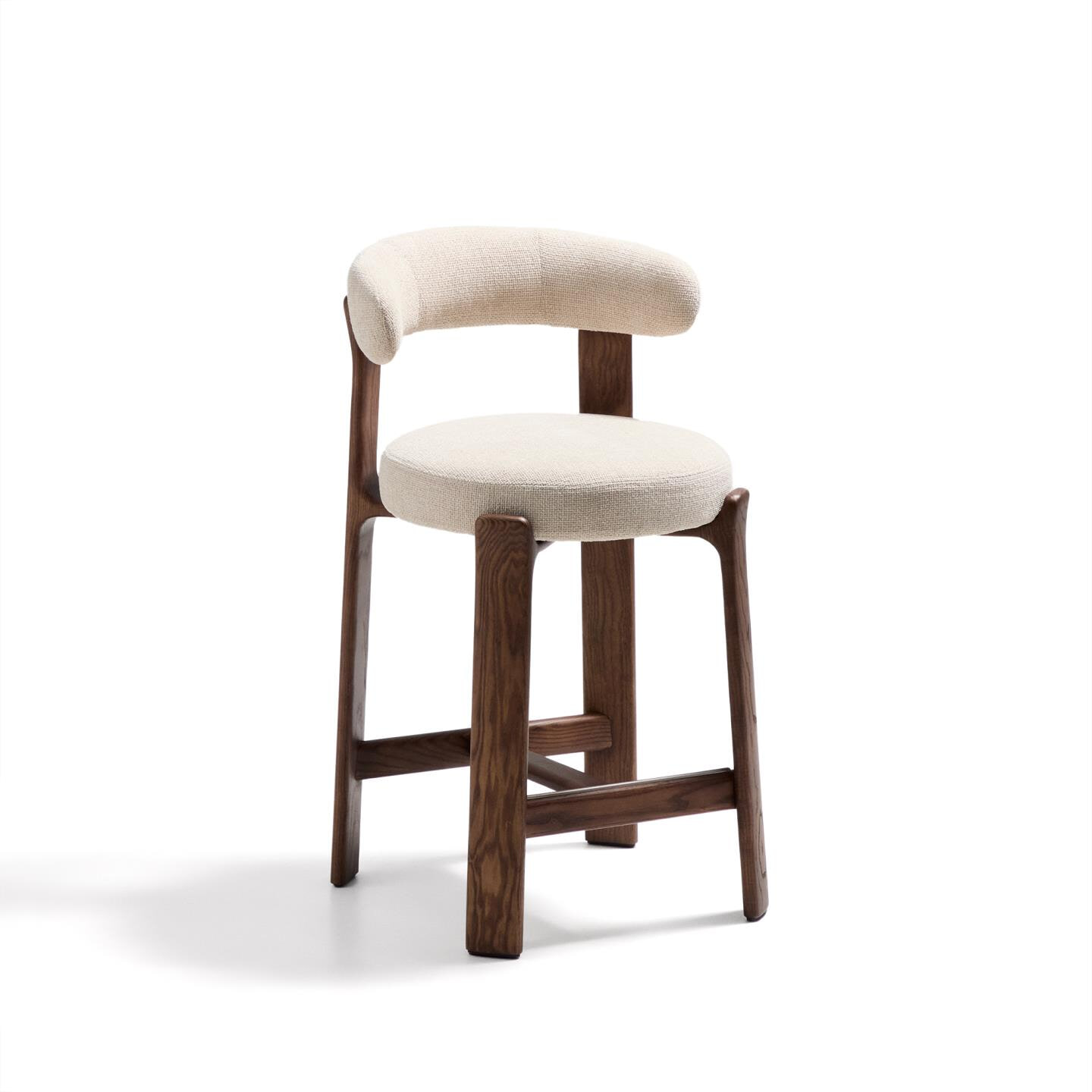 Kave Home Barkruk Granite Chenille en essenhout - Beige/Bruin (zithoogte 65cm)