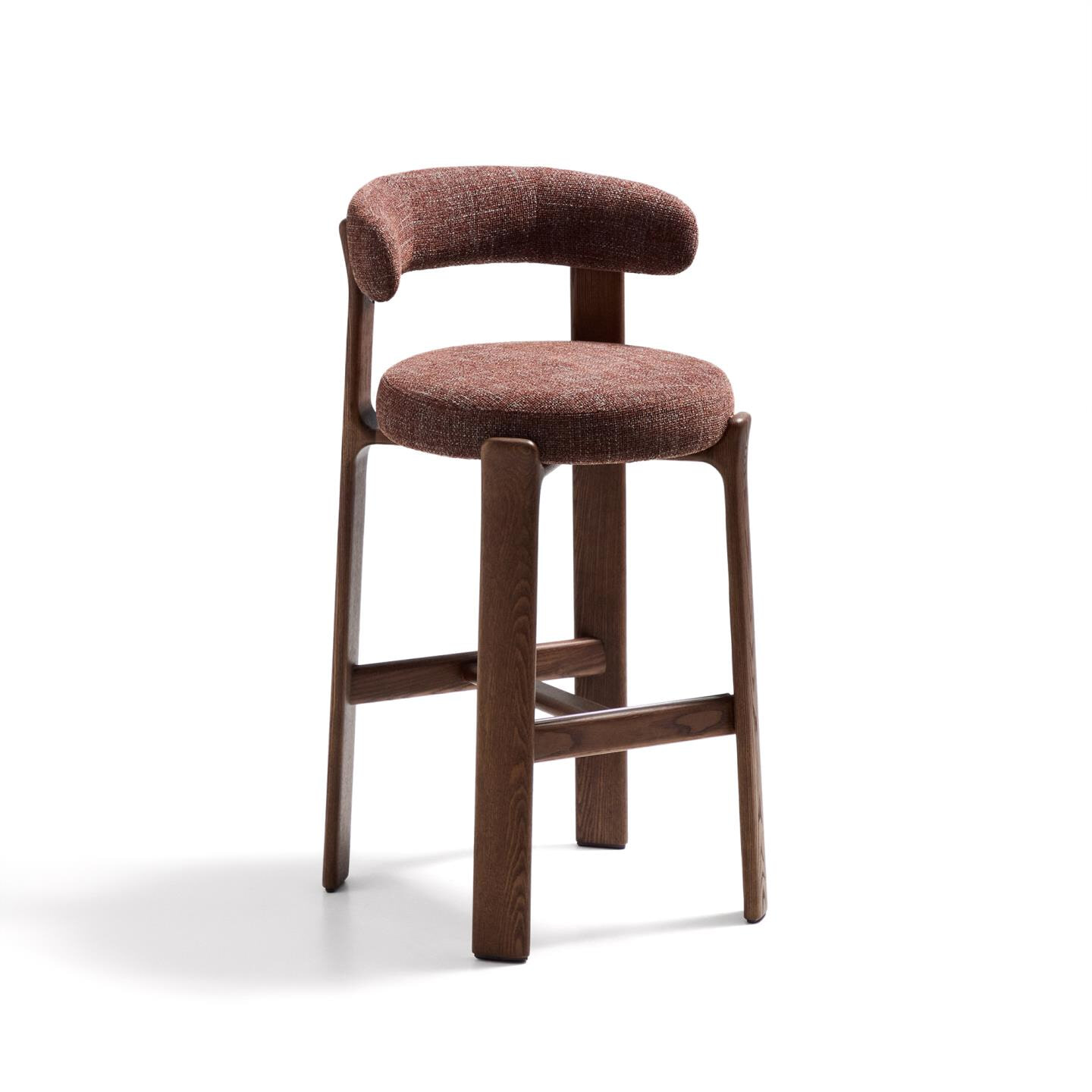 Kave Home Barkruk Granite Chenille en essenhout - Terracotta/Bruin (zithoogte 75cm)
