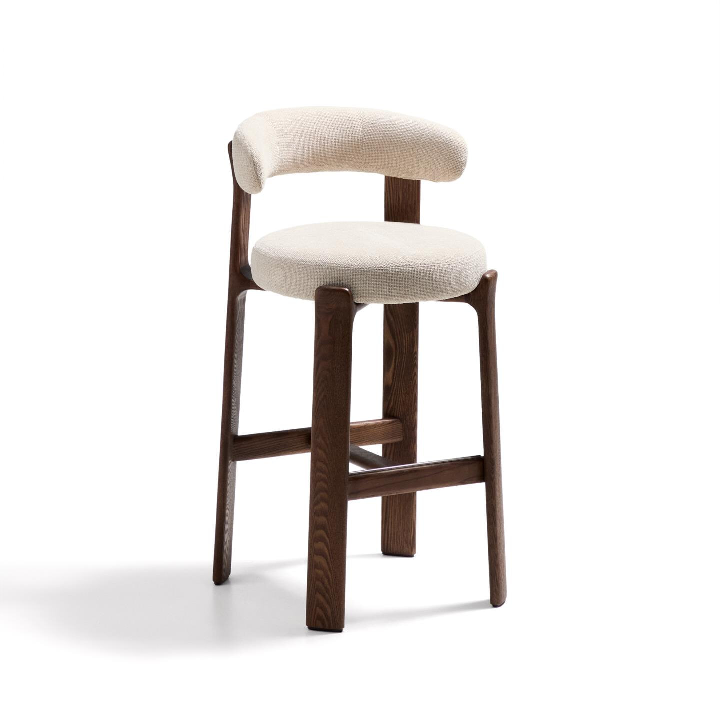 Kave Home Barkruk Granite Chenille en essenhout - Beige/Bruin (zithoogte 75cm)