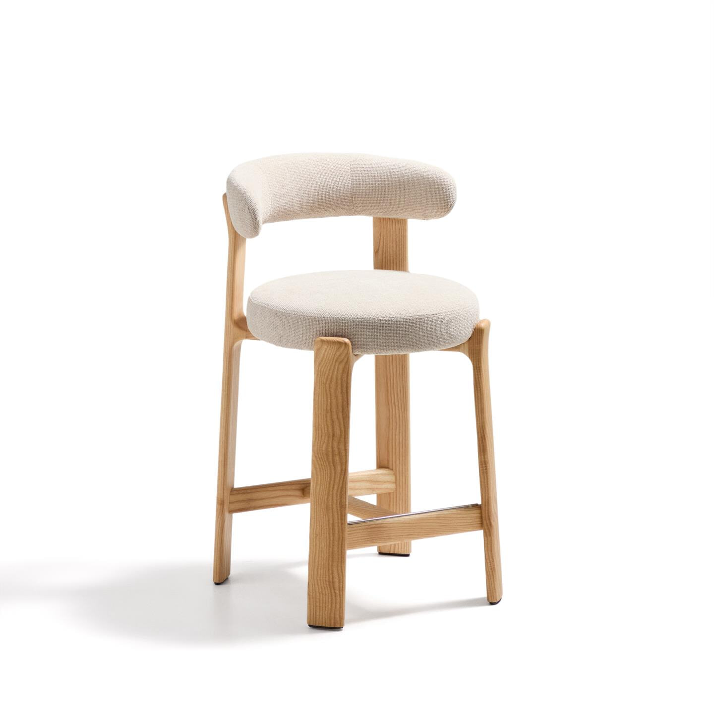 Kave Home Barkruk Granite Chenille en essenhout - Beige/Naturel (zithoogte 65cm)