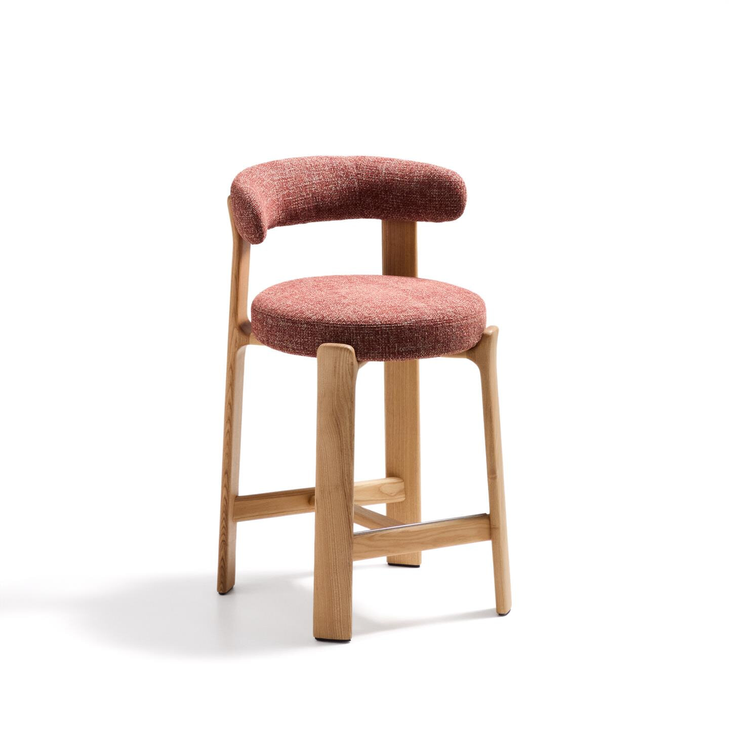 Kave Home Barkruk Granite Chenille en essenhout - Terracotta/Naturel (zithoogte 65cm)