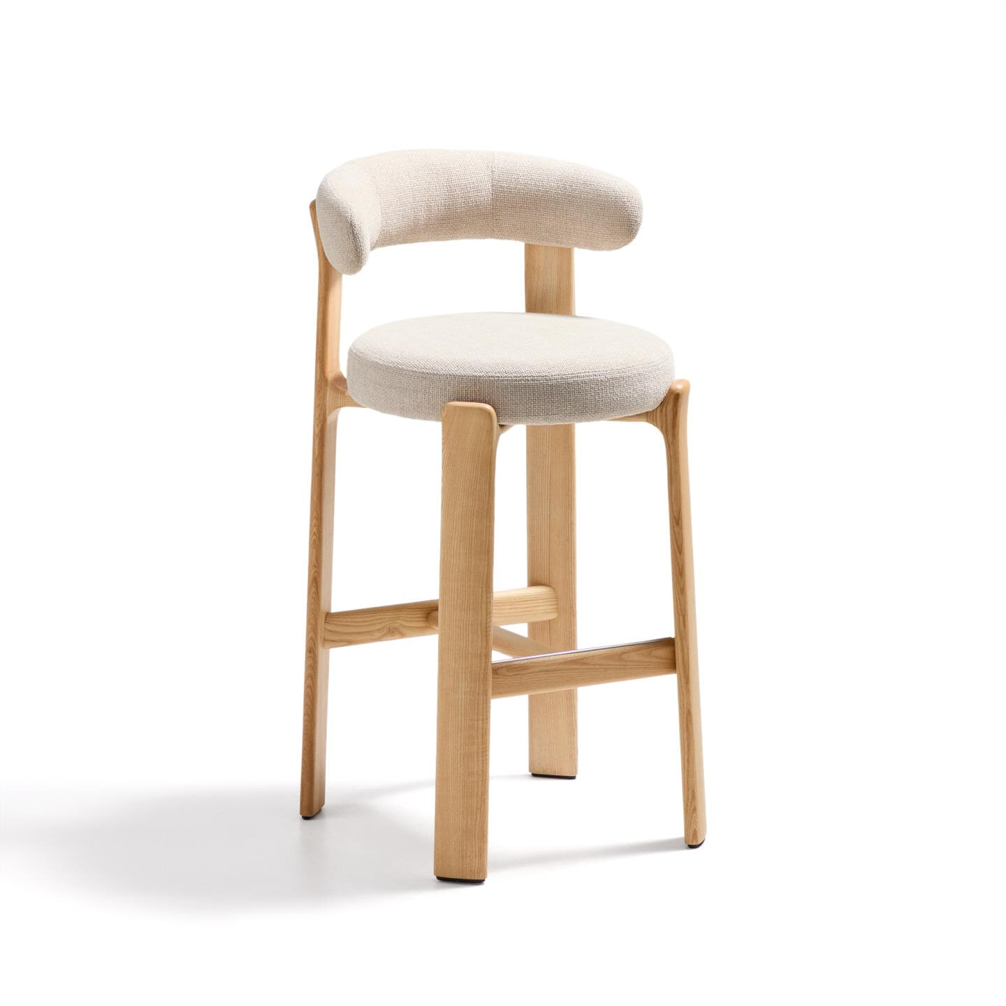 Kave Home Barkruk Granite Chenille en essenhout - Beige/Naturel (zithoogte 75cm)