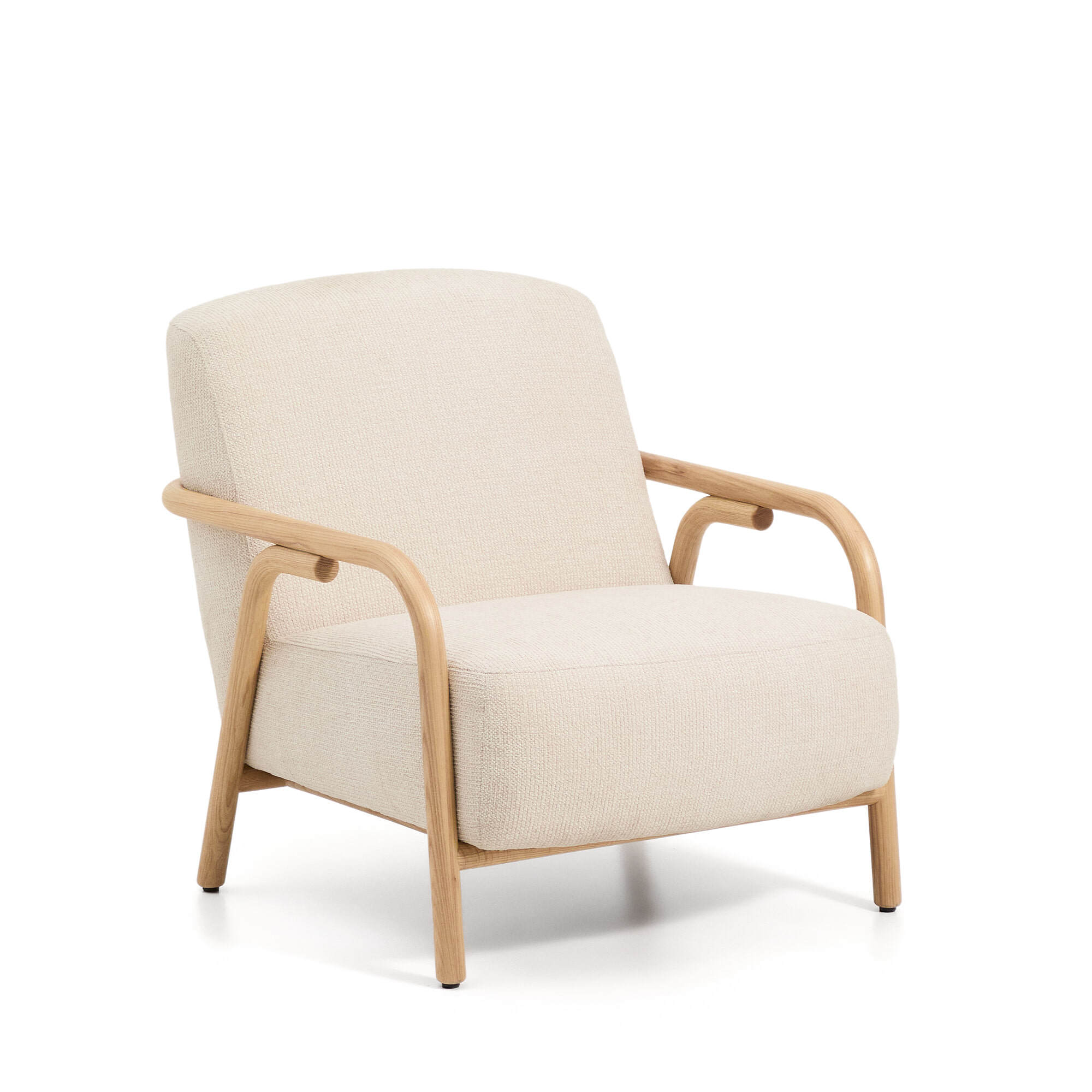 Kave Home Fauteuil 'Sylo' Chenille en naturel essenhout, kleur Beige