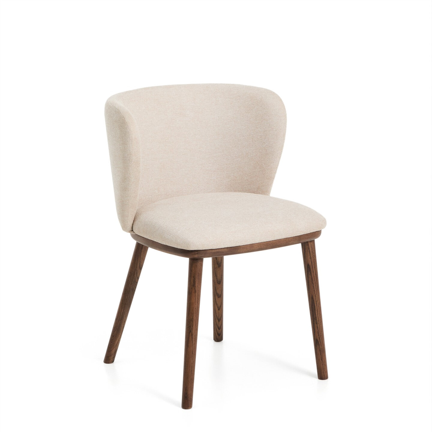 Kave Home Eetkamerstoel 'Ciselia' Chenille, kleur Beige/Walnoot