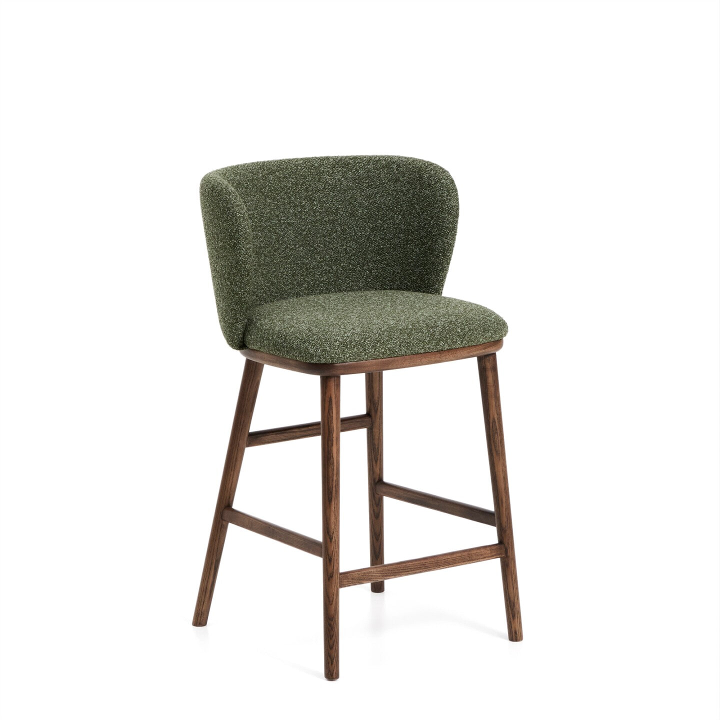 Kave Home Barstoel 'Ciselia' Chenille, kleur Groen/Walnoot (zithoogte 65cm)