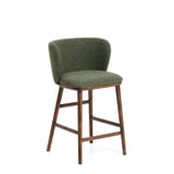 Kave Home Barstoel 'Ciselia' Chenille, kleur Groen/Walnoot (zithoogte 65cm)