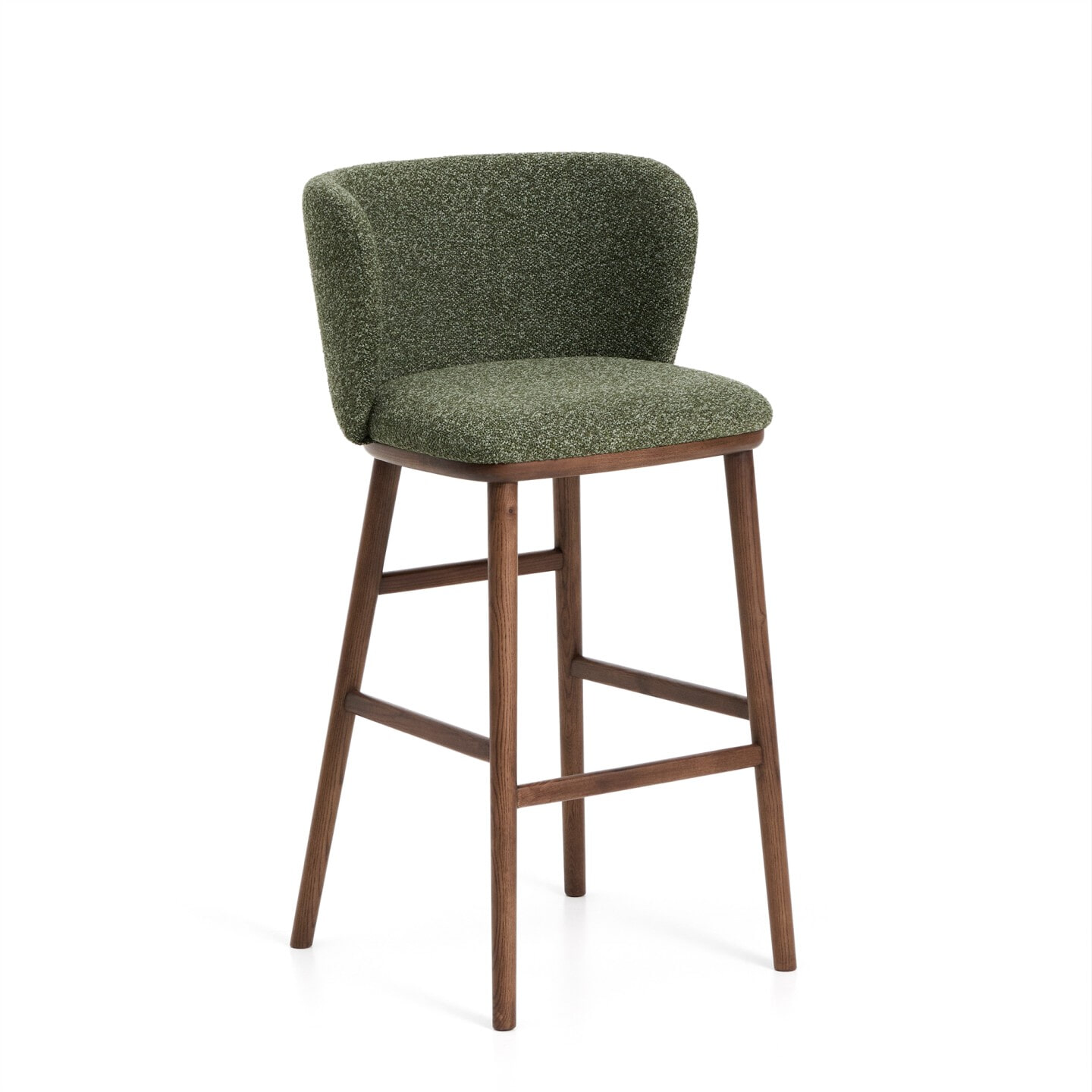 Kave Home Barkruk 'Ciselia' Chenille, kleur Groen/Walnoot (zithoogte 75cm)