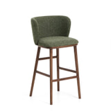 Kave Home Barkruk 'Ciselia' Chenille, kleur Groen/Walnoot (zithoogte 75cm)