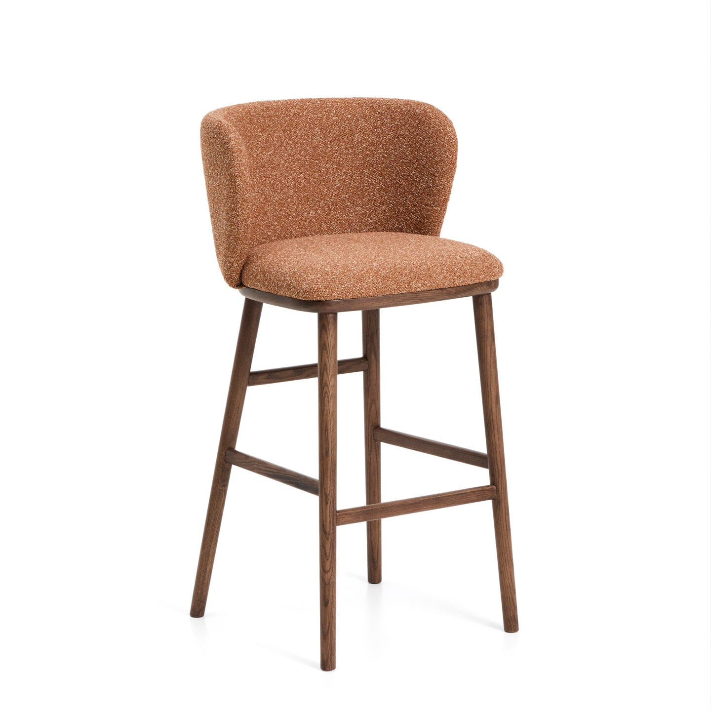 Kave Home Barkruk 'Ciselia' Chenille en Walnoot (zithoogte 75cm)