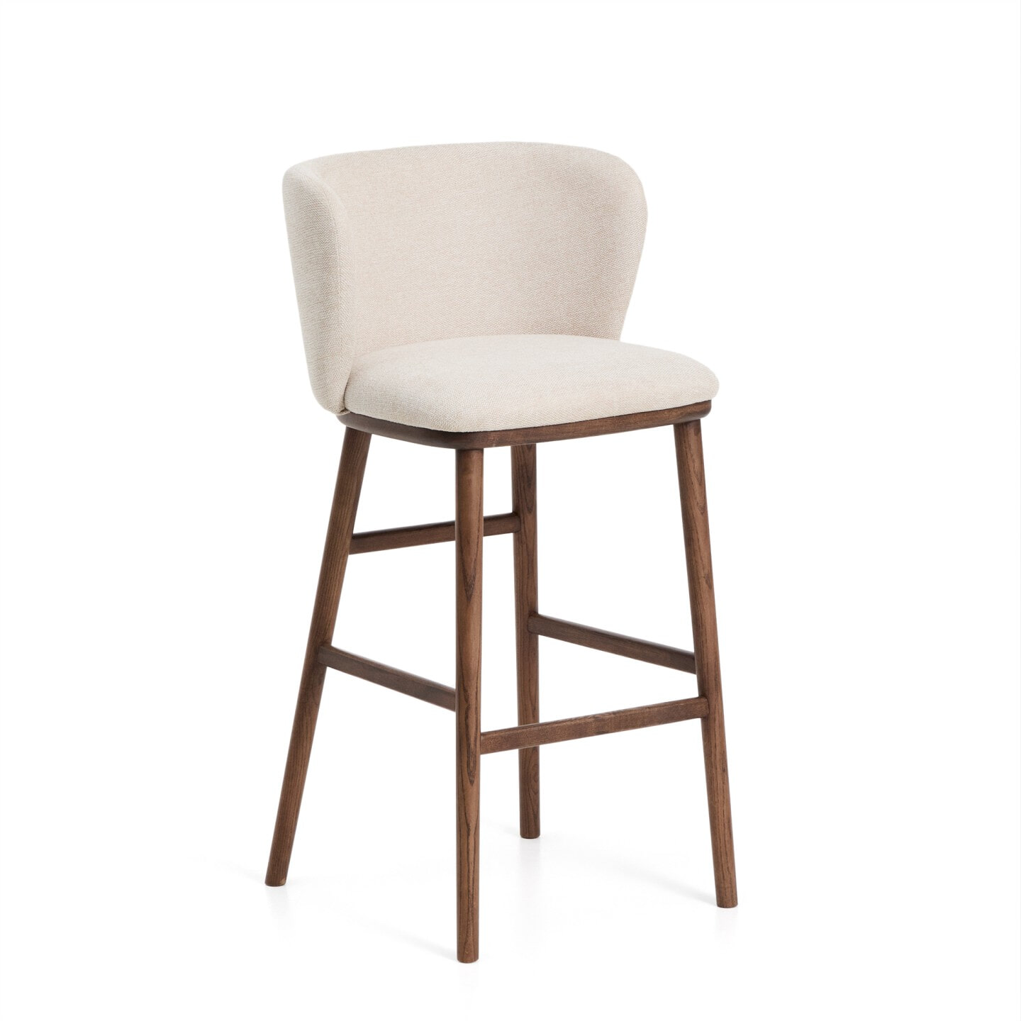 Kave Home Barkruk 'Ciselia' Chenille, kleur Beige/Walnoot (zithoogte 75cm)