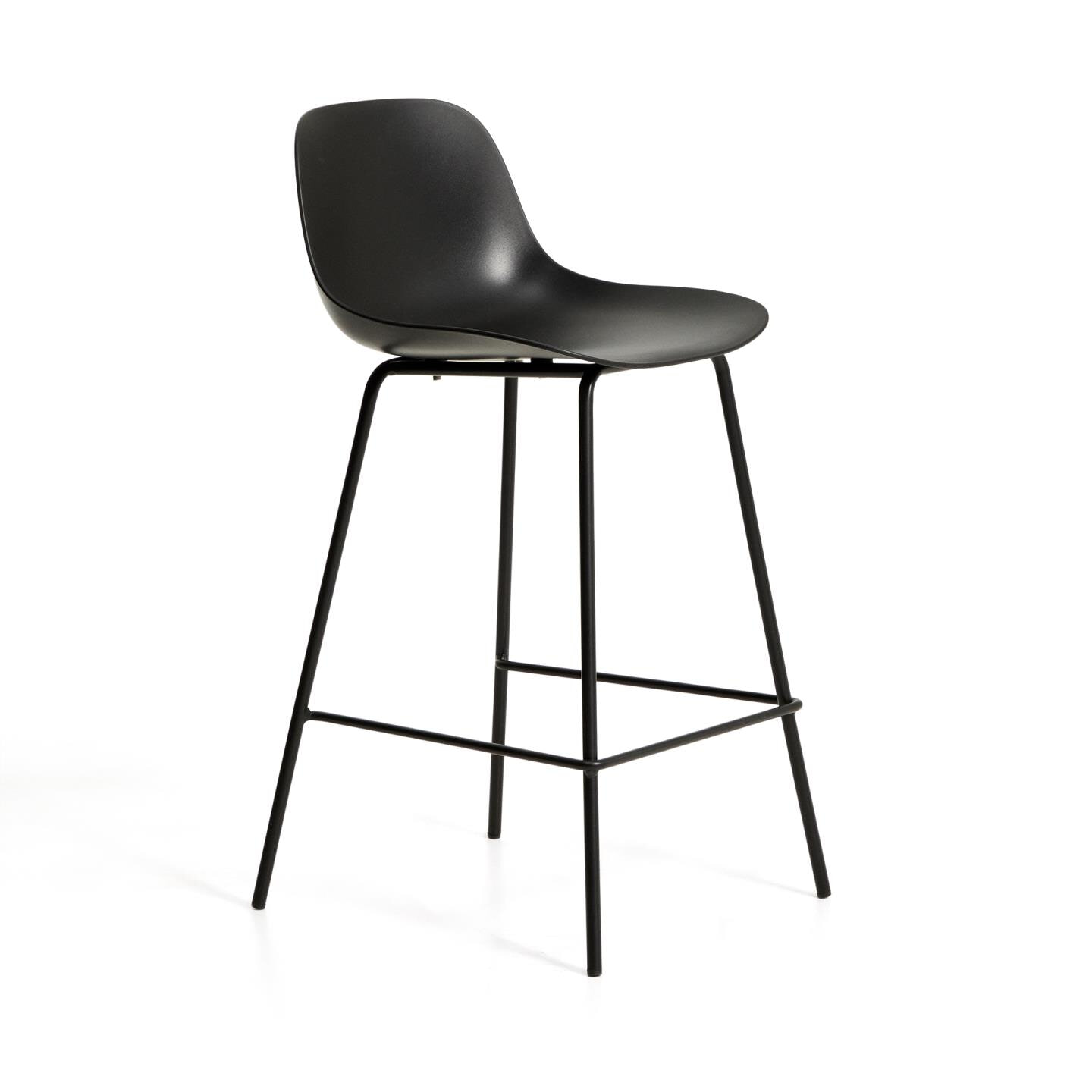 Kave Home Barkruk 'Altea' Gerecycled kunststof, kleur Zwart (zithoogte 65cm)