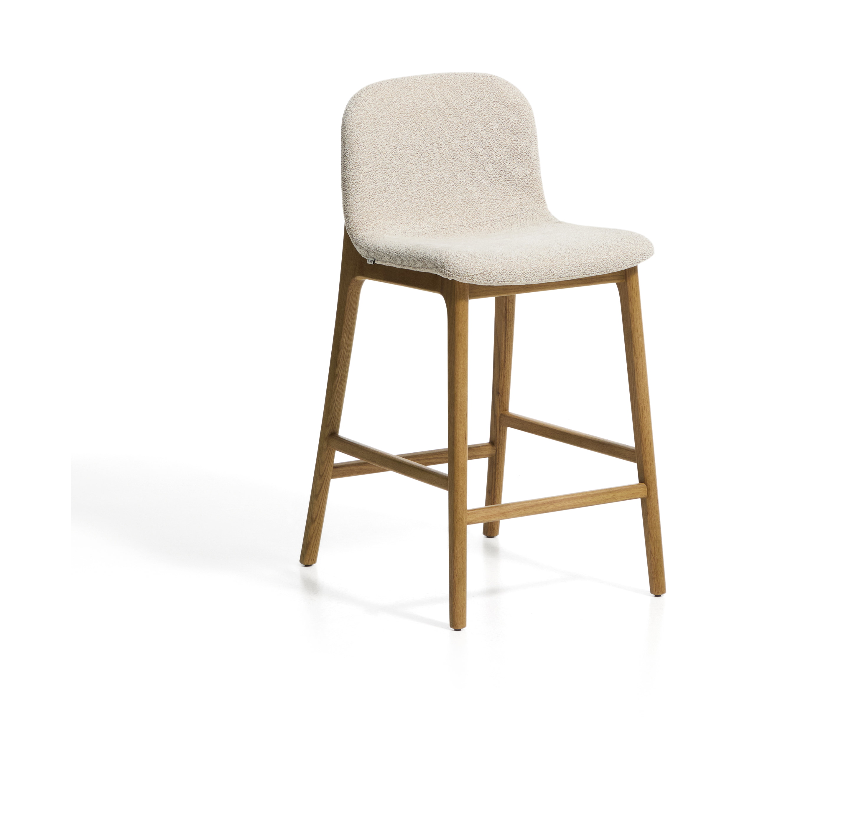 Kave Home Barkruk Elnor Chenille en eiken - Beige (zithoogte 65cm)