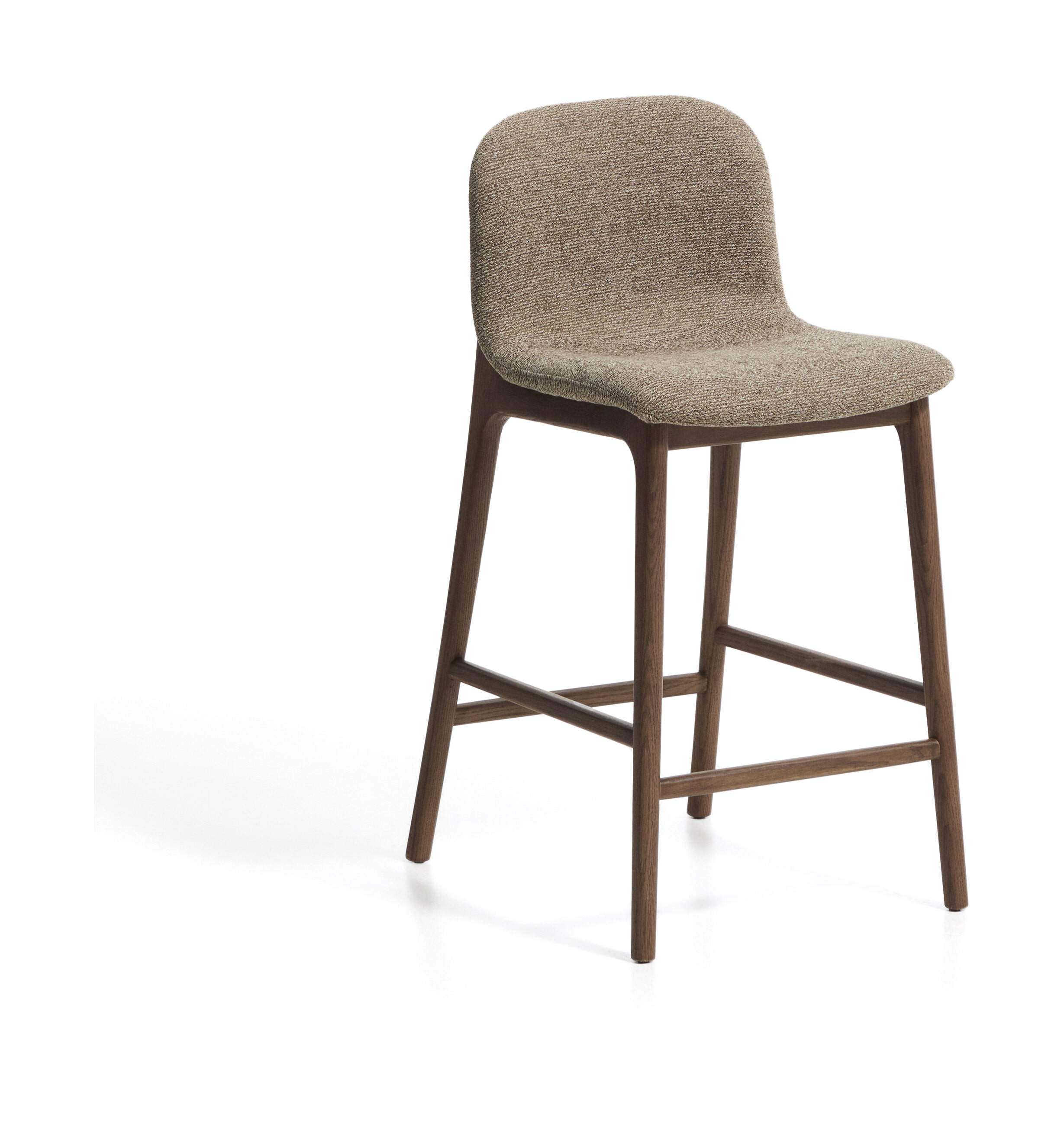 Kave Home Barkruk Elnor Chenille en eiken - Bruin (zithoogte 65cm)