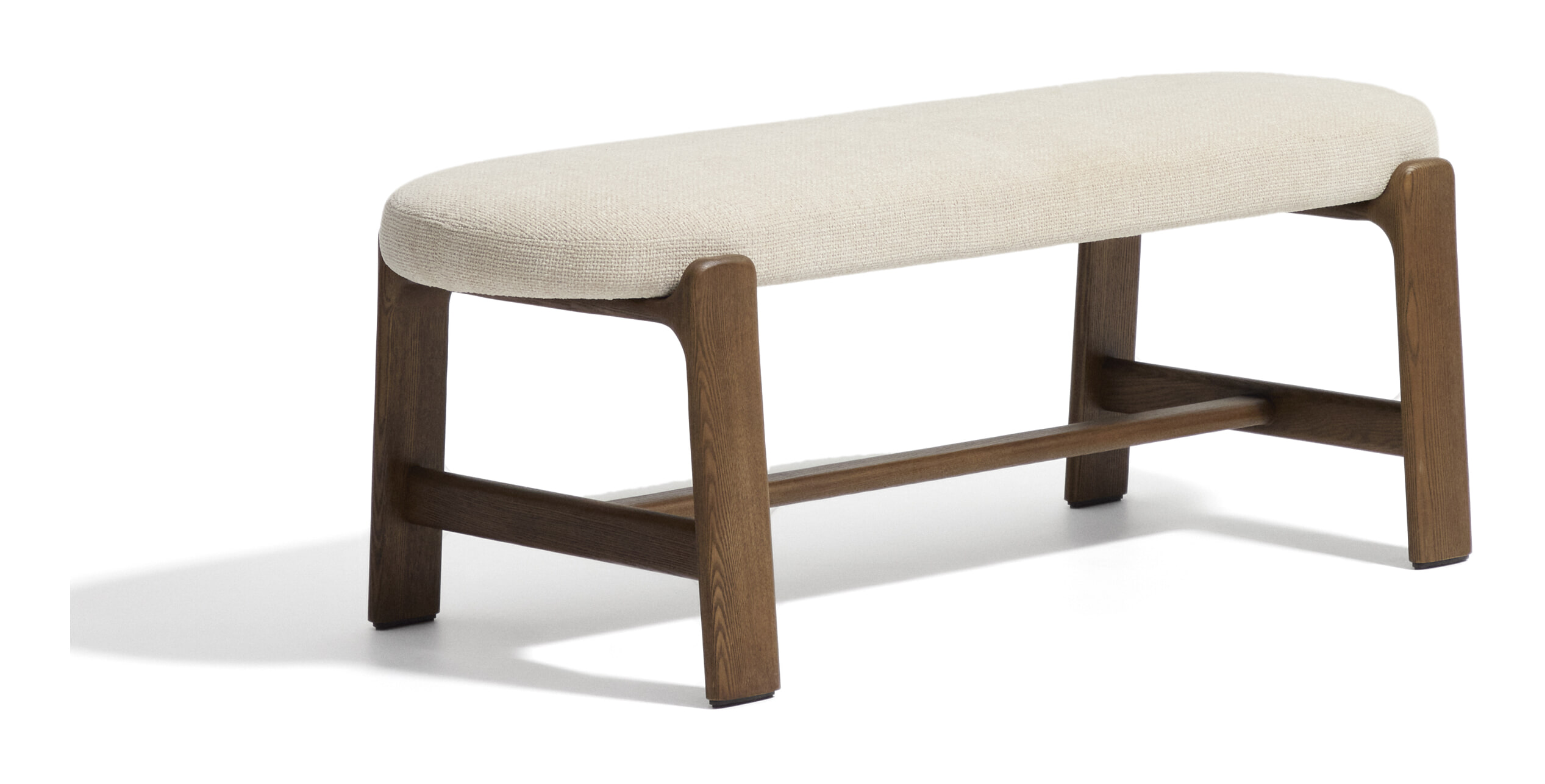 Kave Home Bankje Granite 120cm, Chenille en essenhout - Beige/Bruin