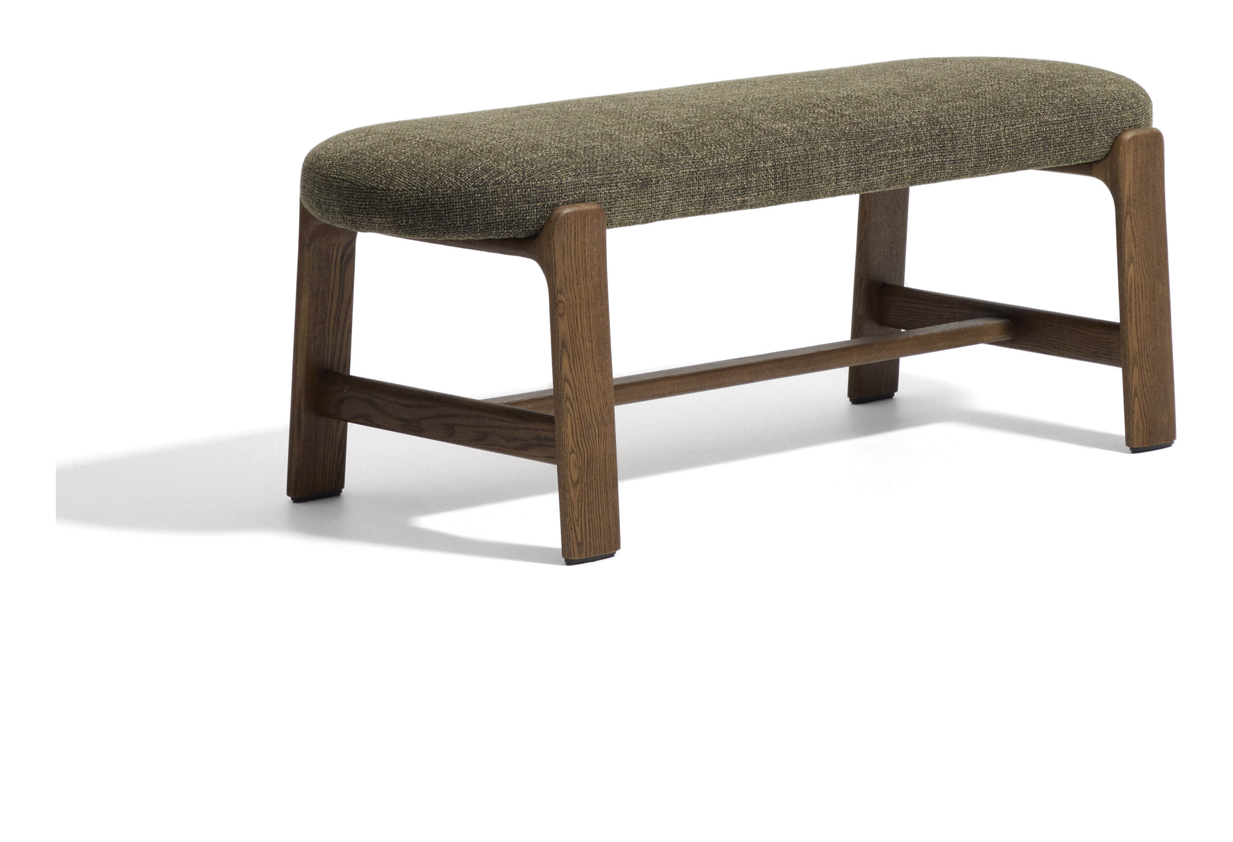 Kave Home Bankje Granite 120cm, Chenille en essenhout - Groen/Bruin