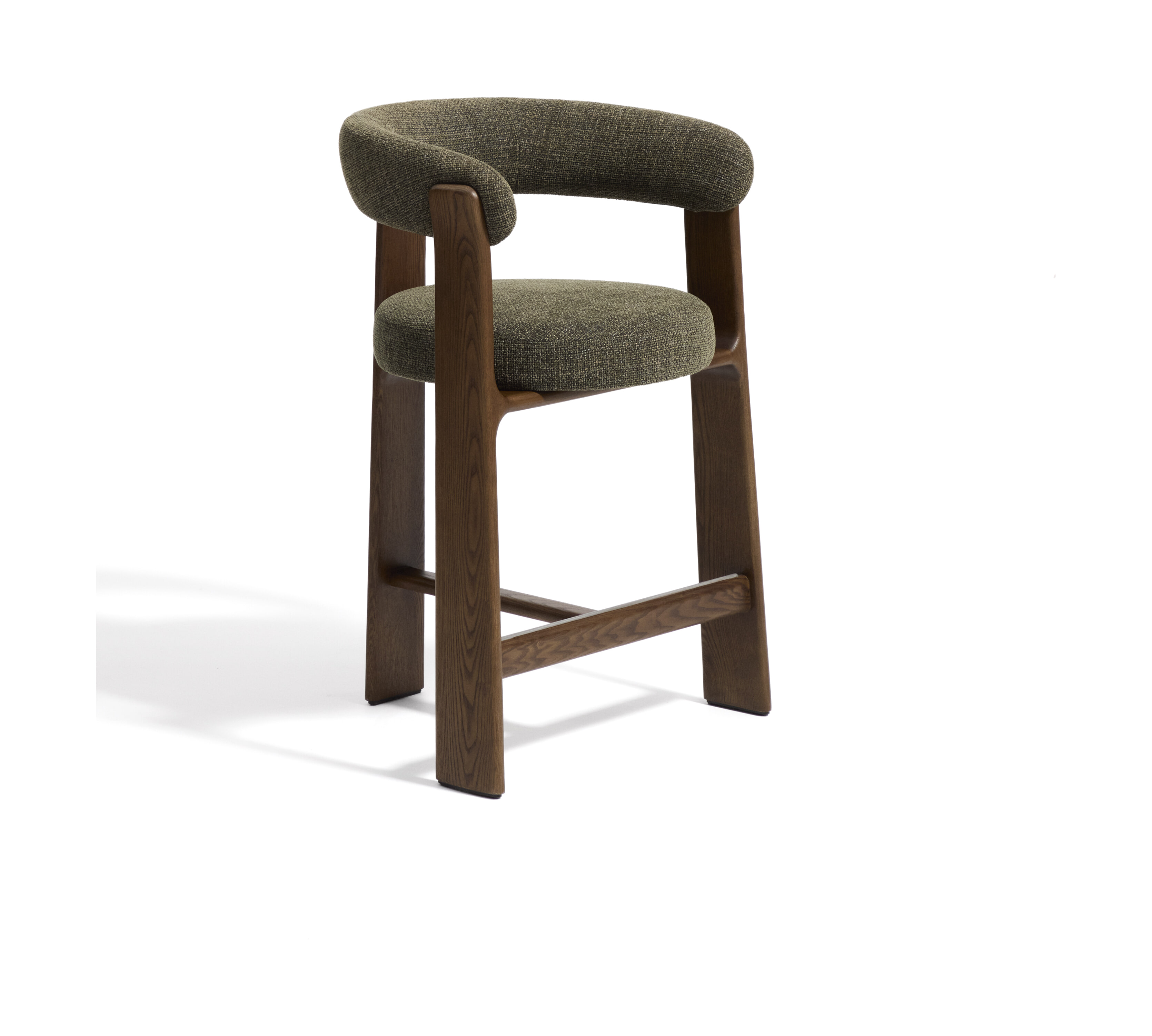 Kave Home Barkruk Granite Met armleuning, Chenille en essenhout - Groen/Bruin (zithoogte 75cm)