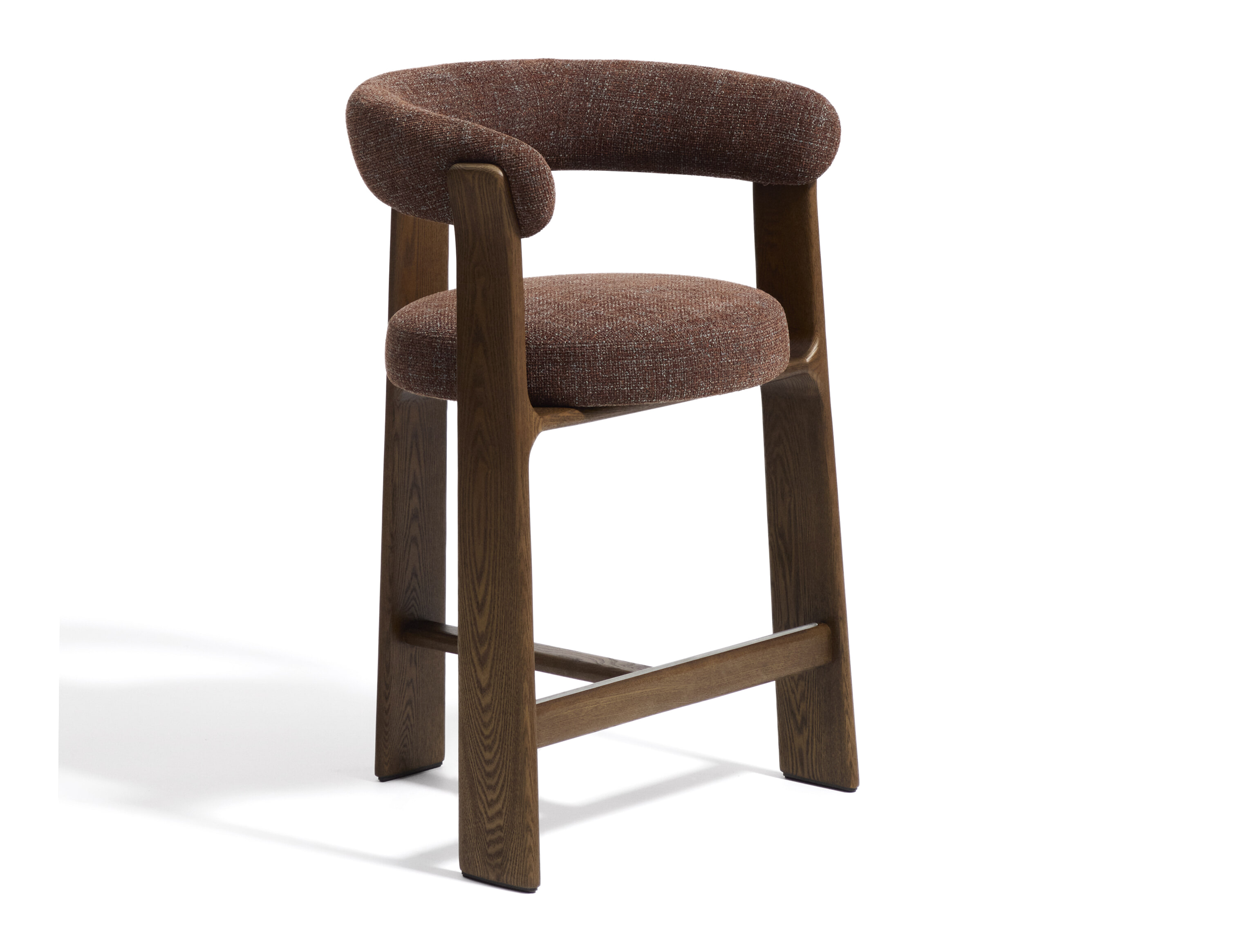 Kave Home Barkruk Granite Met armleuning, Chenille en essenhout - Bruin (zithoogte 75cm)