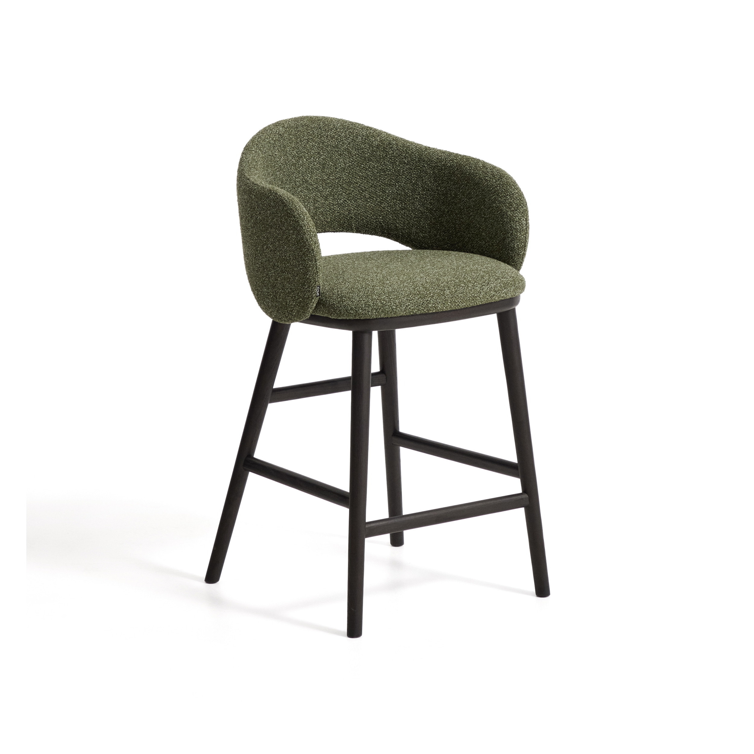 Kave Home Barkruk Maina Chenille & Ge&euml;boniseerd Essenhout - Groen (zithoogte 65cm)