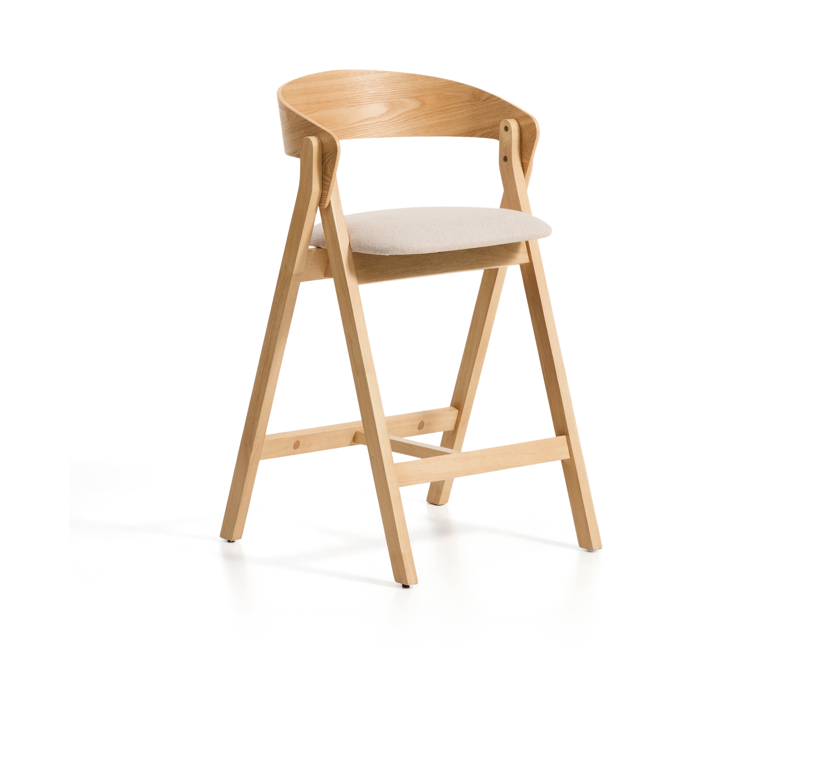 Kave Home Barstoel Godia Chenille en hout - Beige/Naturel (zithoogte 65cm)