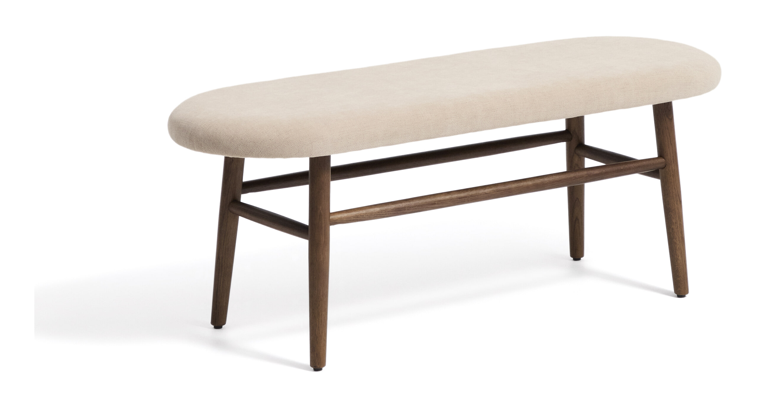 Kave Home Bankje Helda Chenille en eikenhout, 122cm - Beige/Bruin