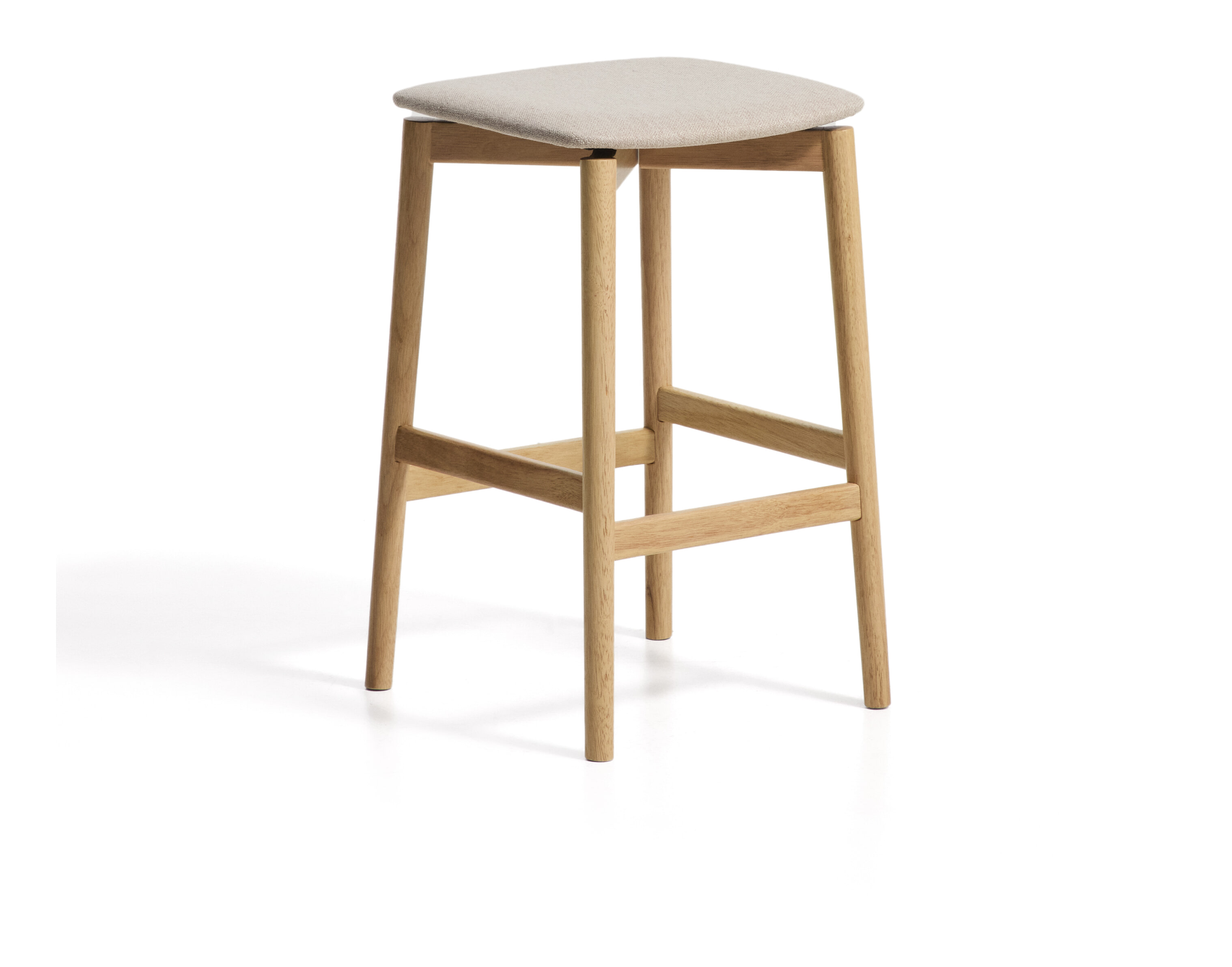 Kave Home Barkruk Evera Chenulle en eiken - Beige/Naturel (zithoogte 67cm)