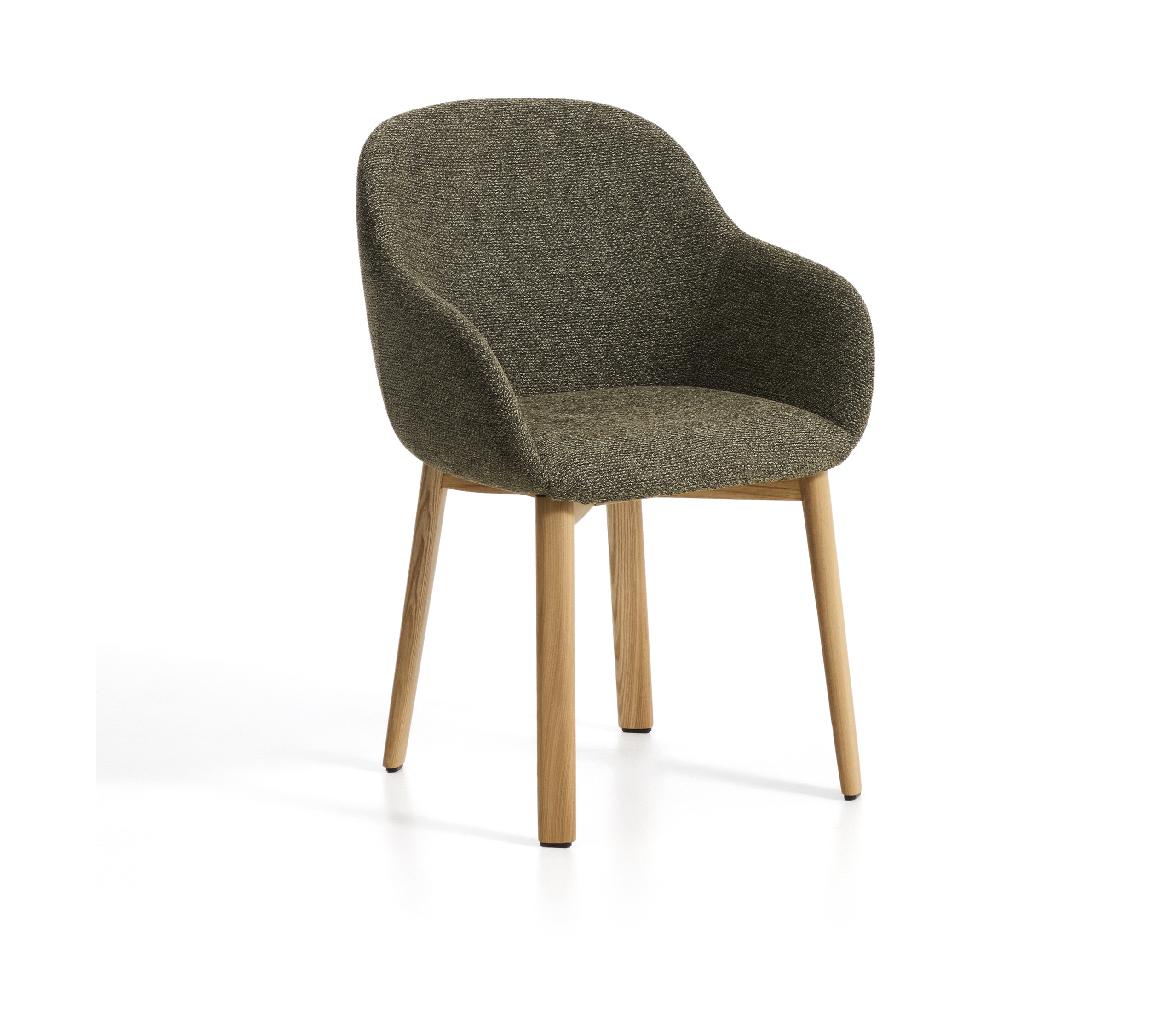 Kave Home Eetkamerstoel Meila Met armleuning, Chenille - Groen/Naturel