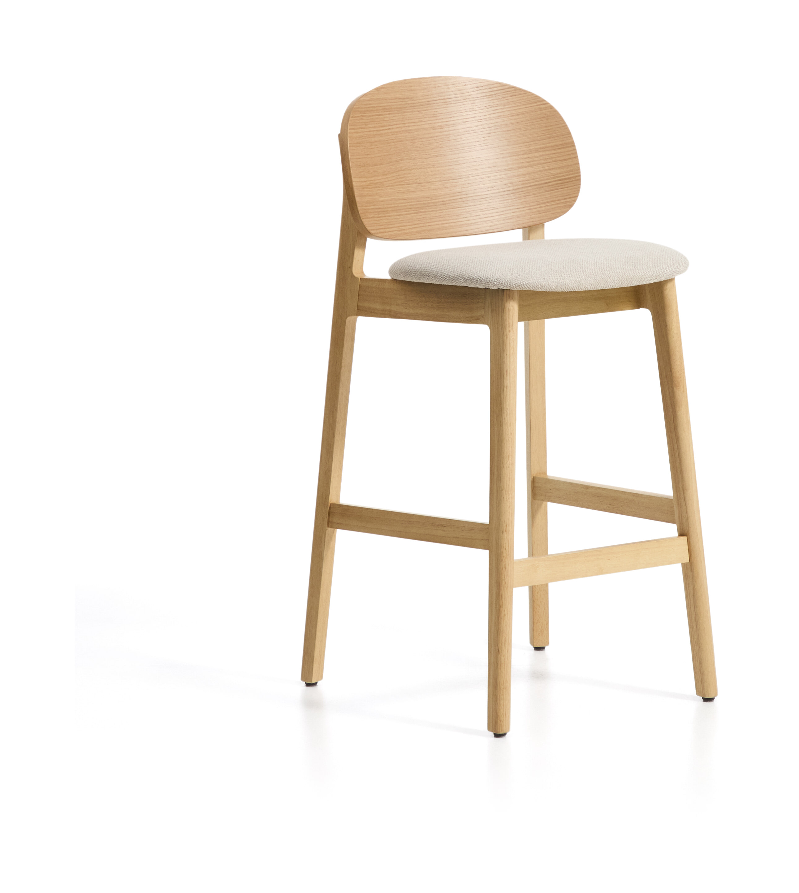 Kave Home Barkruk Ludara Eikenfineer en chenille - Beige (zithoogte 69cm)