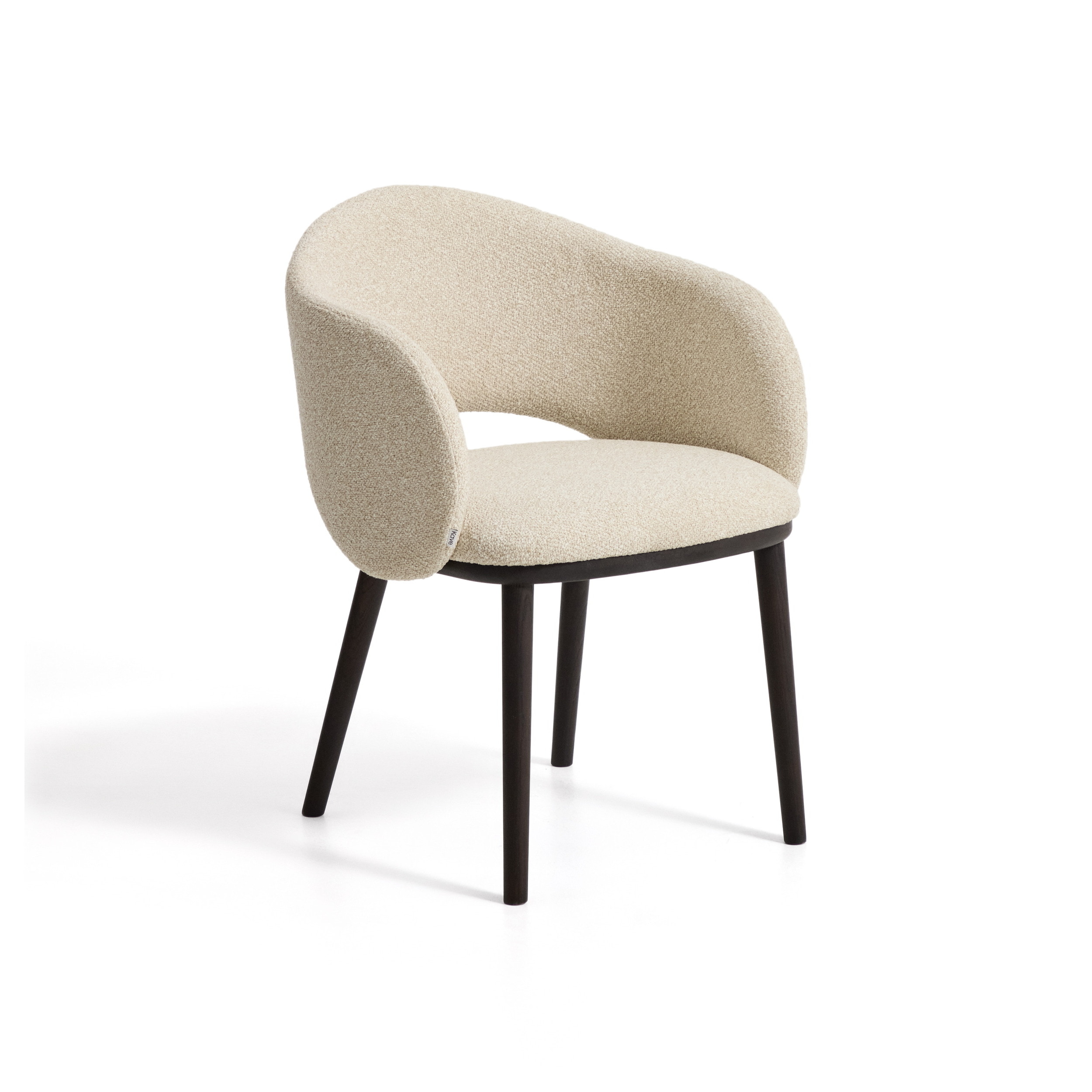 Kave Home Eetkamerstoel Maina Chenille & Geëboniseerd Essenhout - Beige