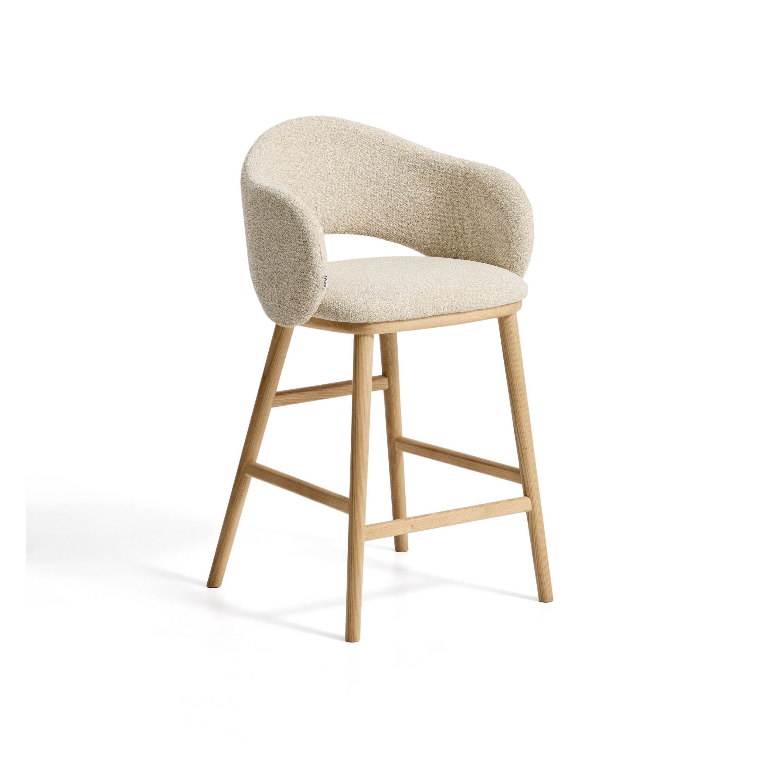 Kave Home Barstoel Maina Chenille & Naturel Essenhout - Beige (zithoogte 65cm)