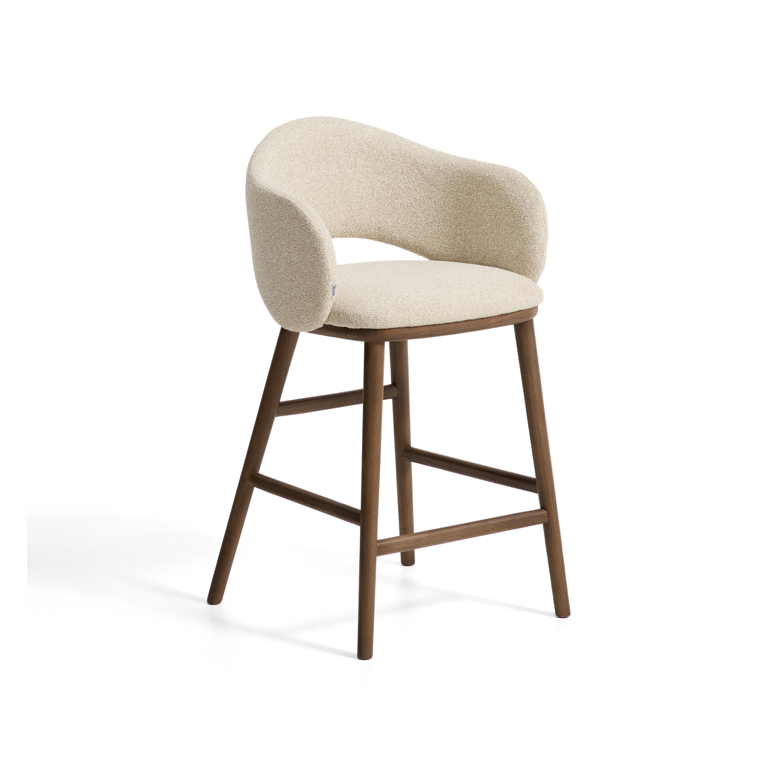 Kave Home Barkruk Maina Chenille & Walnootkleurig Essenhout - Beige (zithoogte 65cm)