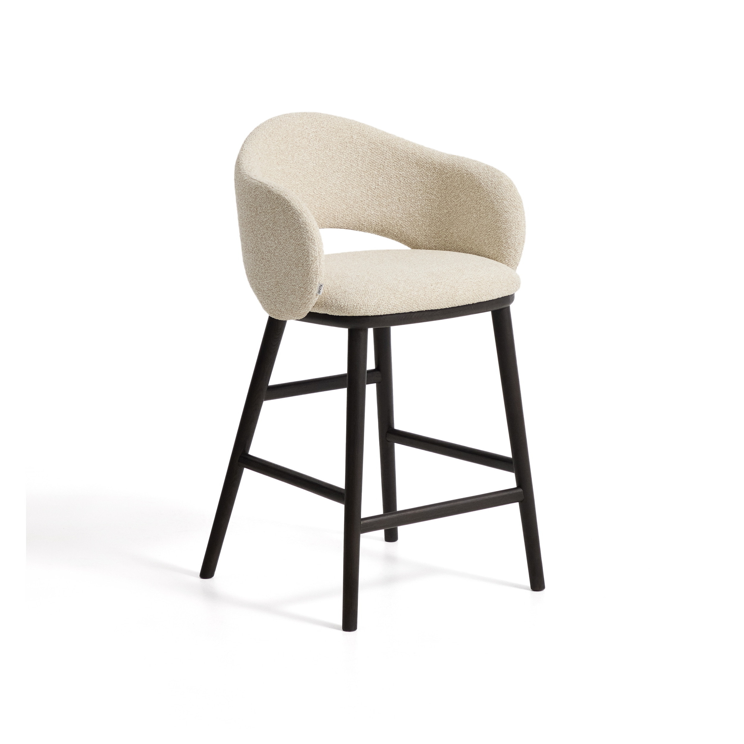 Kave Home Barkruk Maina Chenille & Ge&euml;boniseerd Essenhout - Beige (zithoogte 65cm)