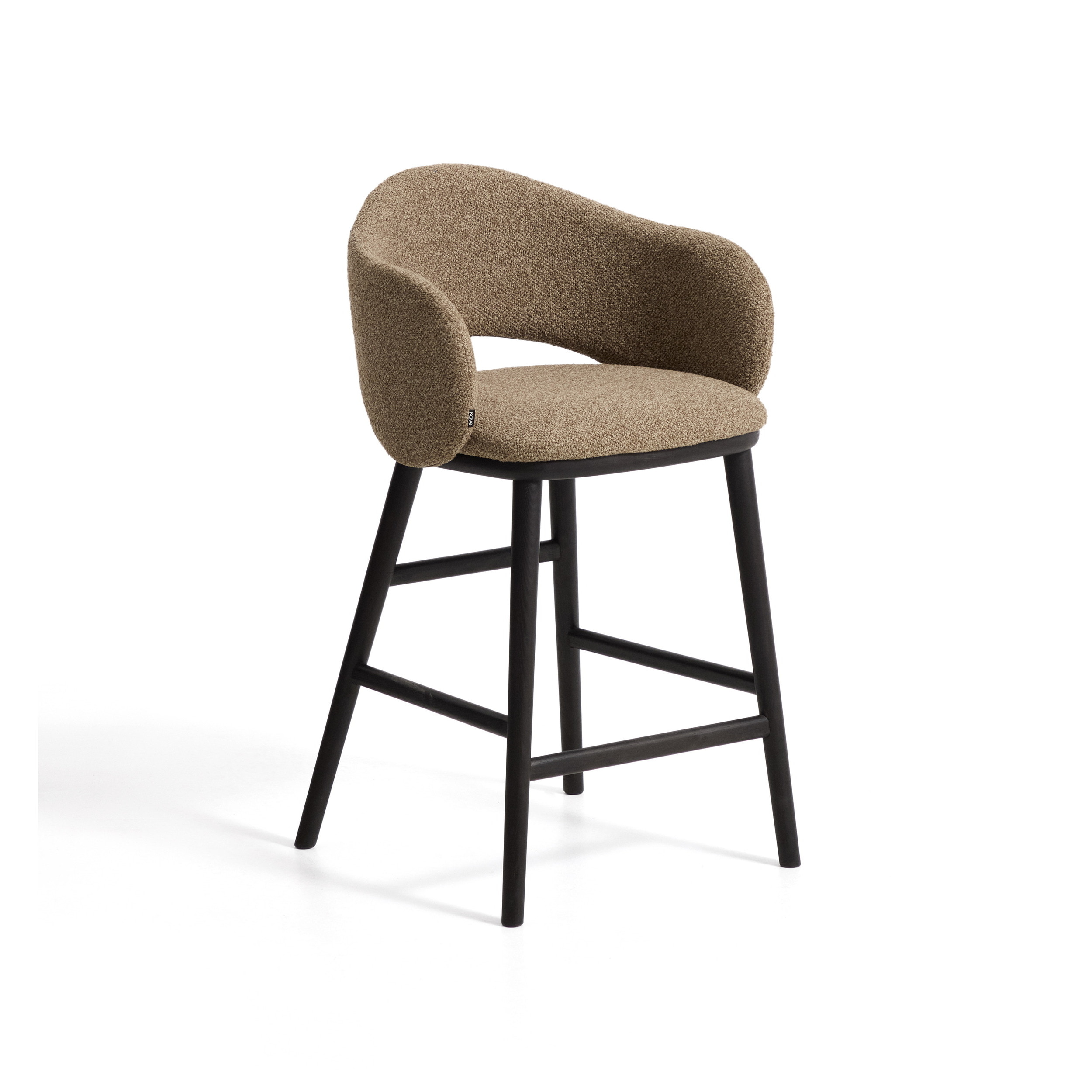 Kave Home Barkruk Maina Chenille & Essenhout - Bruin (zithoogte 65cm)