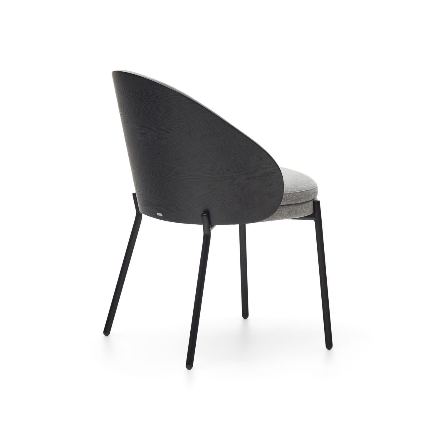 Kave Home Eetkamerstoel 'Eamy' Essenhout, kleur Lichtgrijs/Zwart
