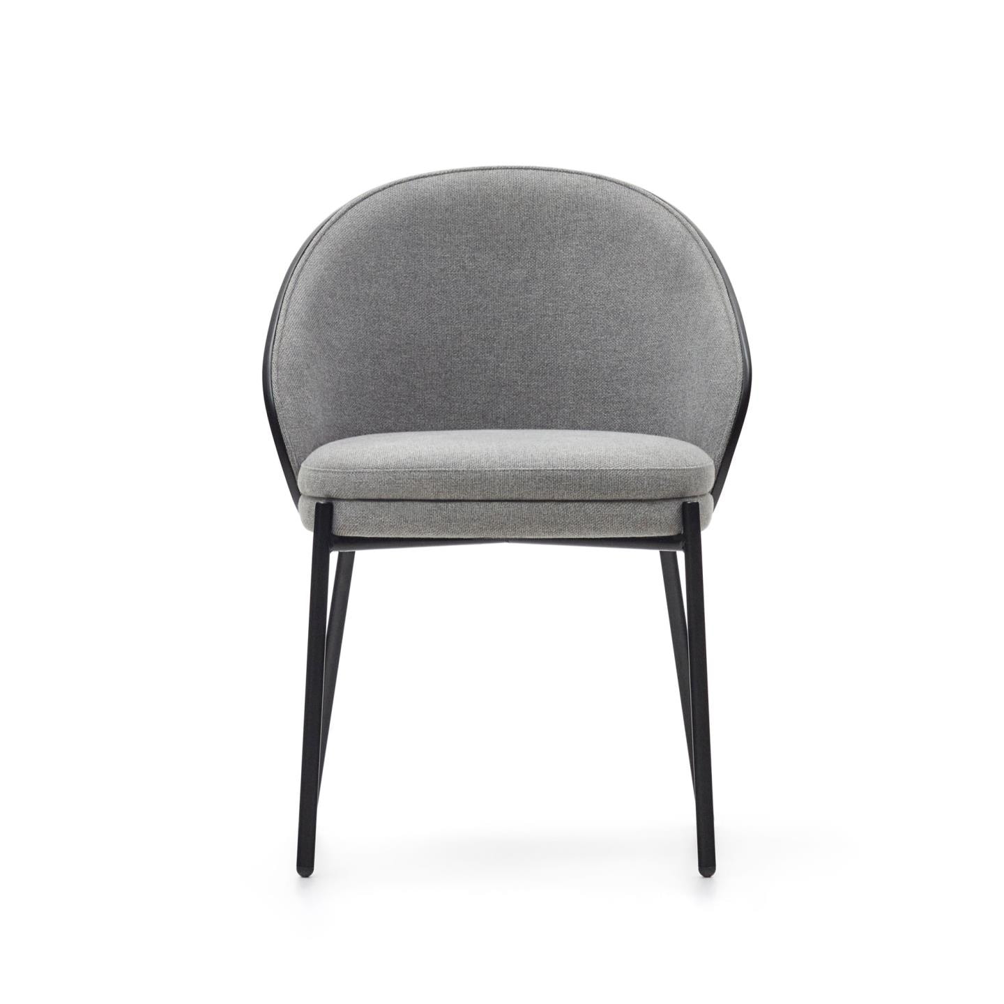 Kave Home Eetkamerstoel 'Eamy' Essenhout, kleur Lichtgrijs/Zwart