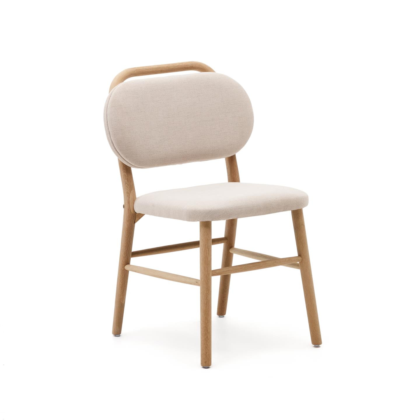 Kave Home Eetkamerstoel 'Helda' Chenille en eikenhout, kleur Beige