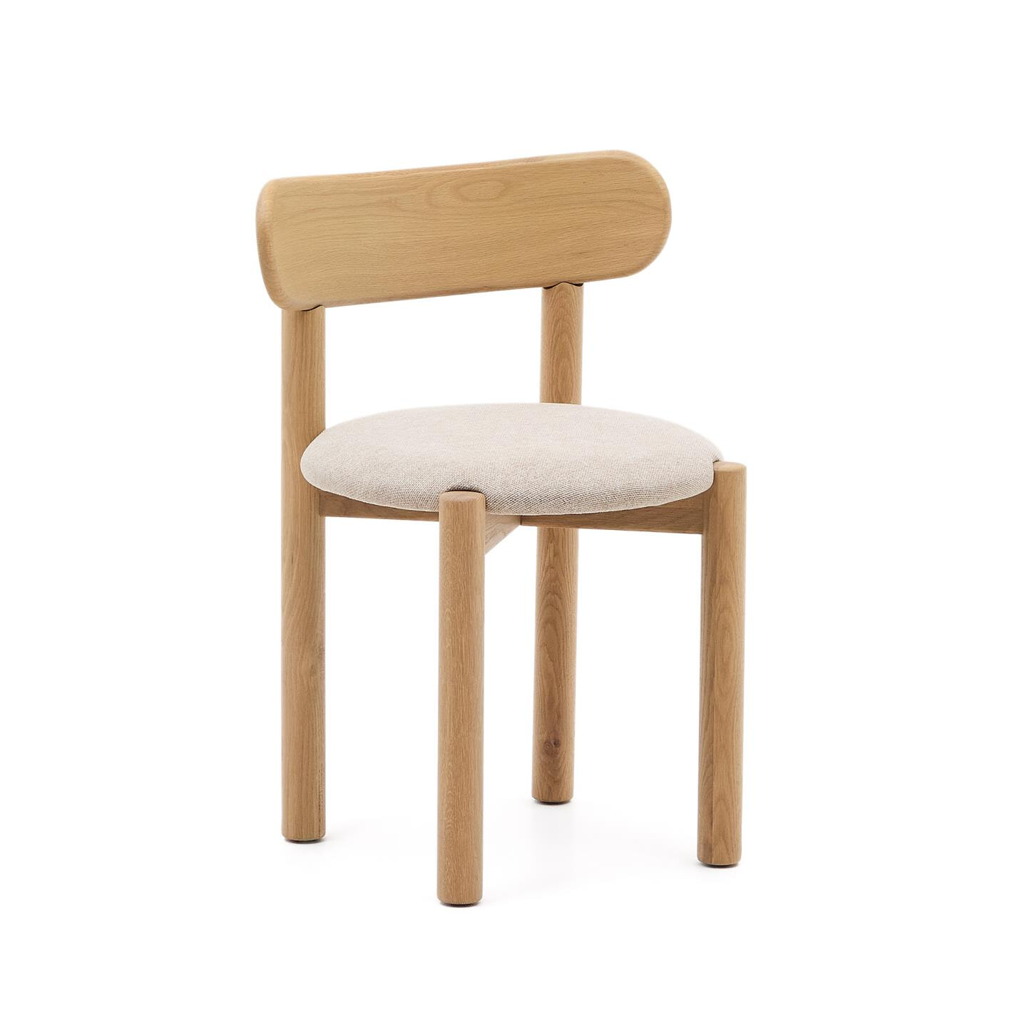 Kave Home Eetkamerstoel 'Nebai' Eikenhout en chenille, kleur Beige