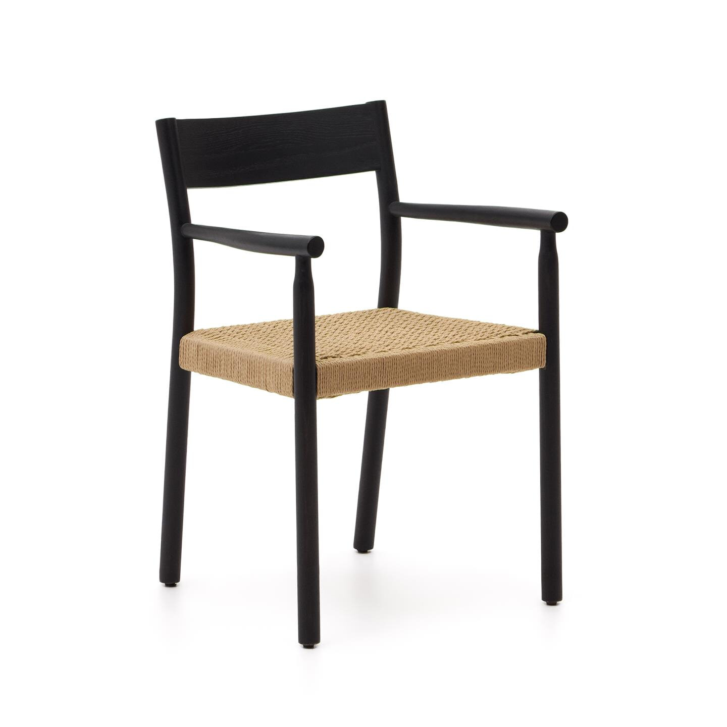 Kave Home - Yalia-stoel in massief eikenhout met natuurlijke zwarte afwerking en zitting van touw 100%