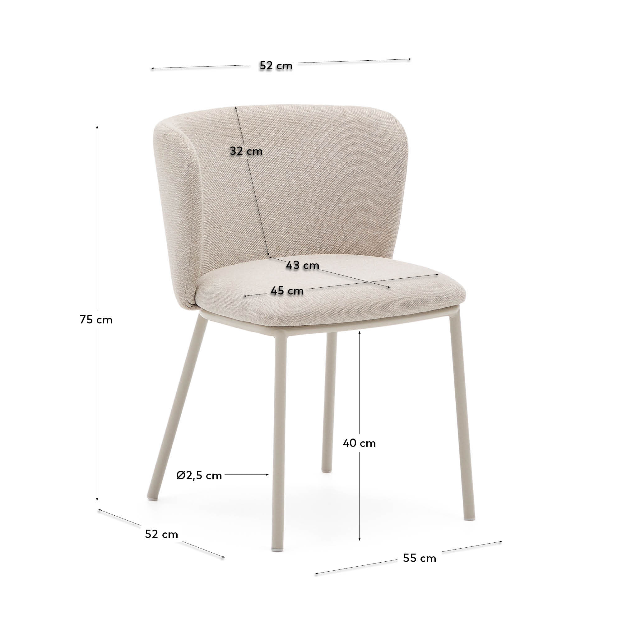 Kave Home Eetkamerstoel 'Ciselia' Chenille, kleur Beige
