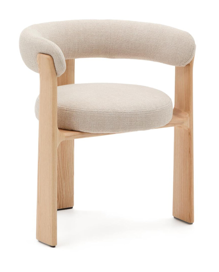 Kave Home Eetkamerstoel 'Granite' Chenille en essenhout, kleur Beige/Naturel