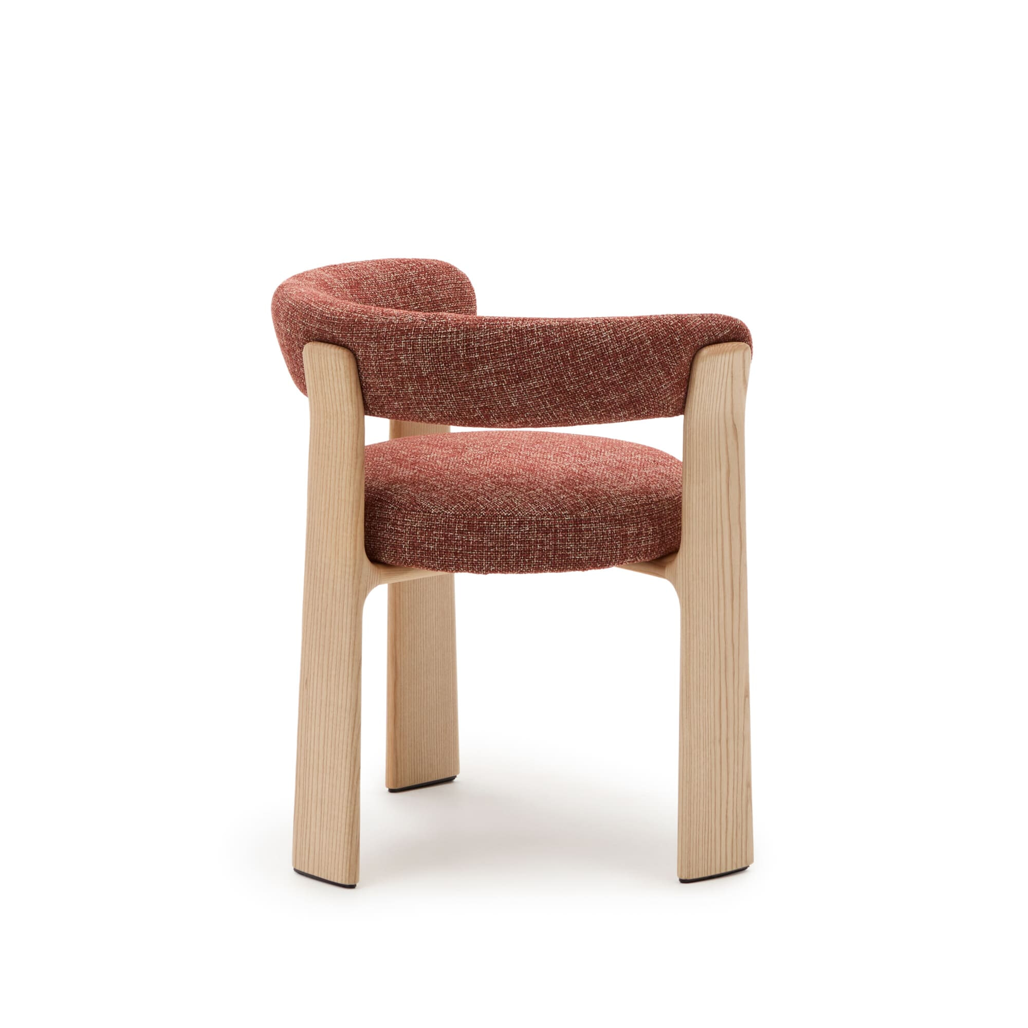 Kave Home Eetkamerstoel 'Granite' Chenille en essenhout, kleur Terracotta/Naturel