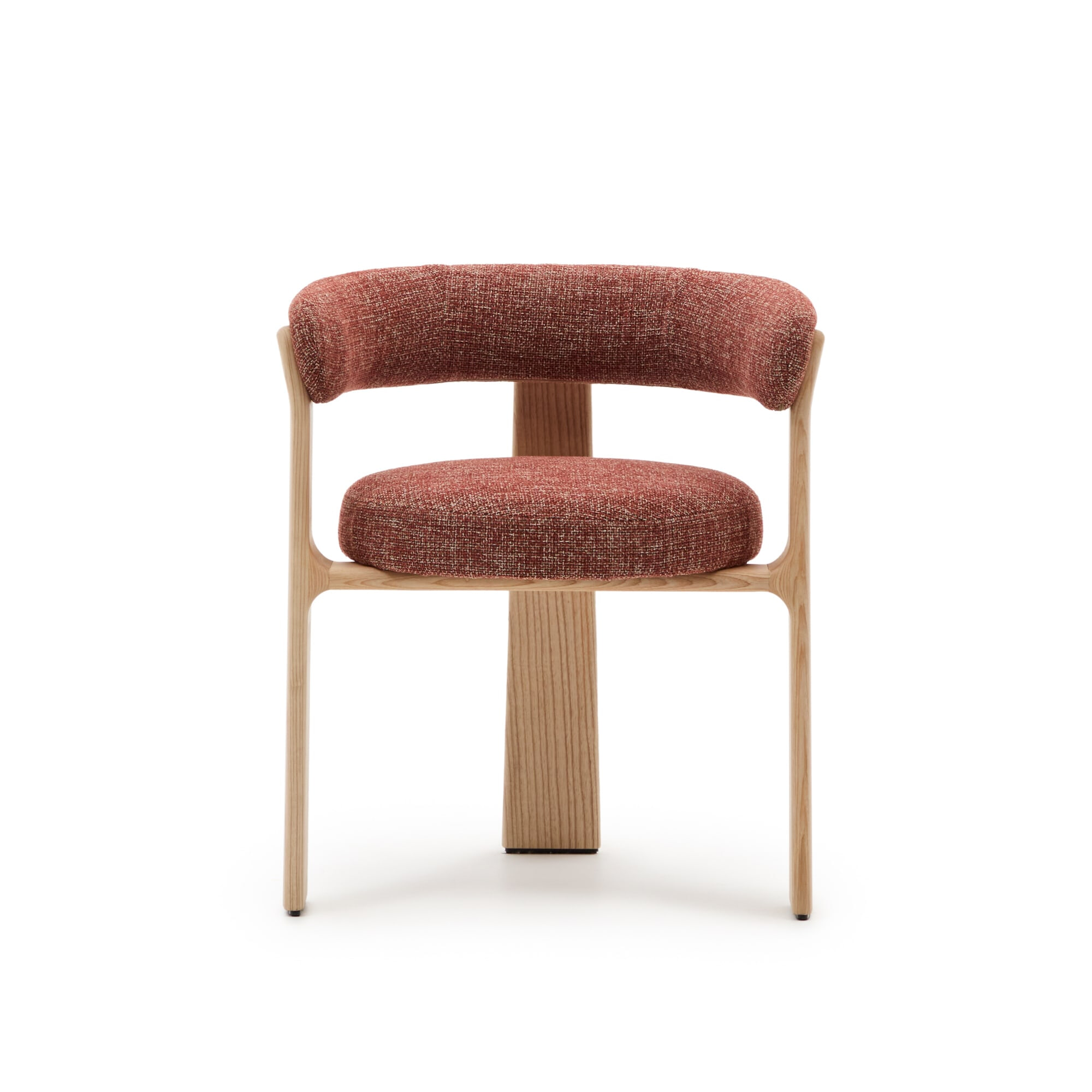Kave Home Eetkamerstoel 'Granite' Chenille en essenhout, kleur Terracotta/Naturel