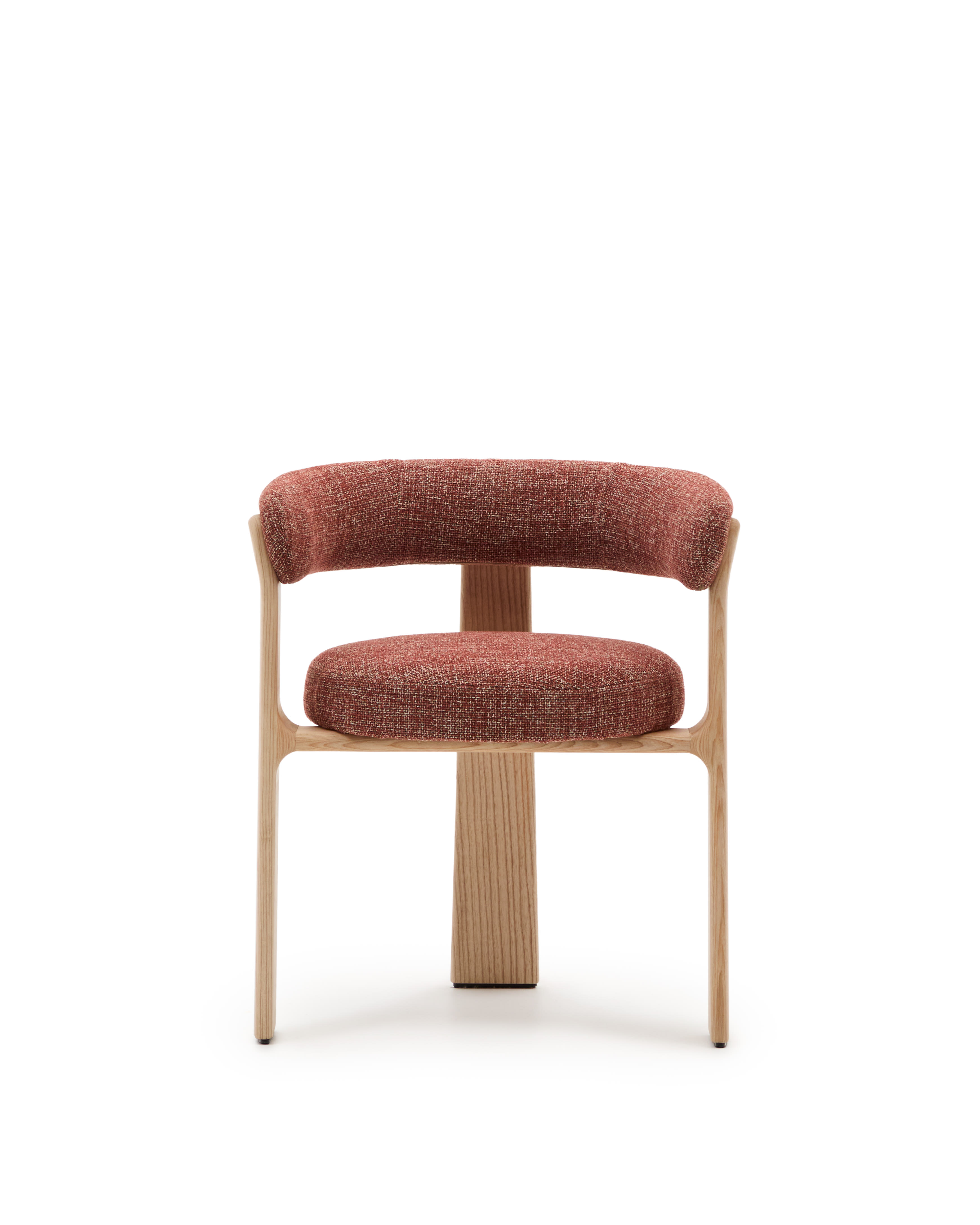 Kave Home Eetkamerstoel 'Granite' Chenille en essenhout, kleur Terracotta/Naturel