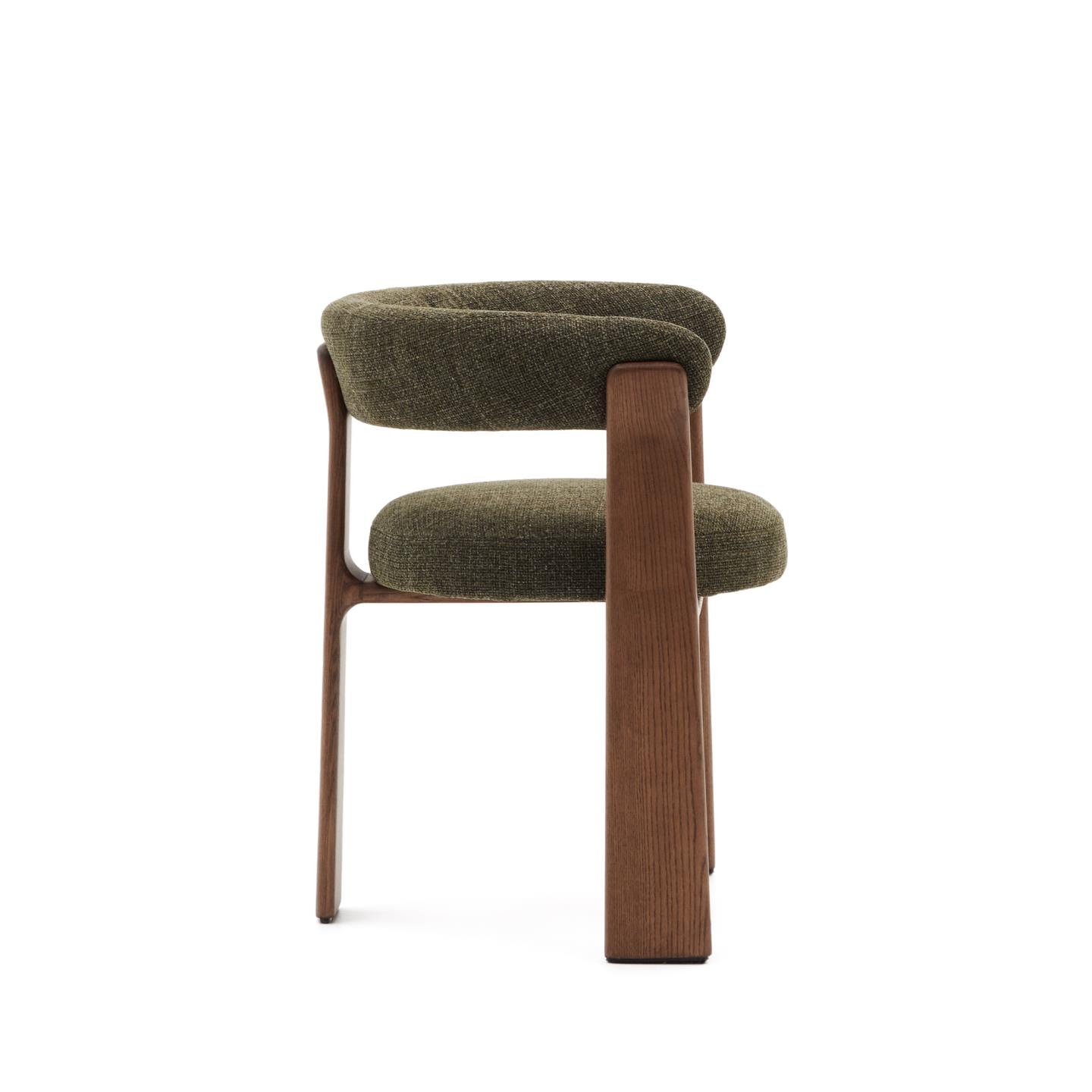 Kave Home Eetkamerstoel 'Granite' Chenille en essenhout, kleur Groen/Bruin